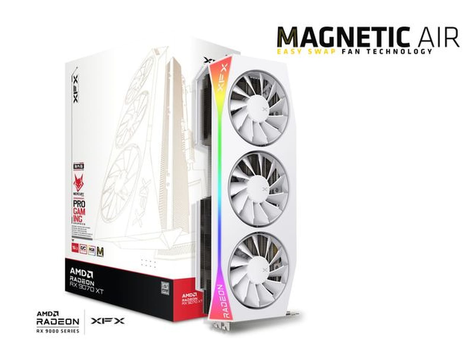 XFX Mercury AMD Radeon RX 9070 XT OC Magnetic Air RGB (hvit) Skjermkort
