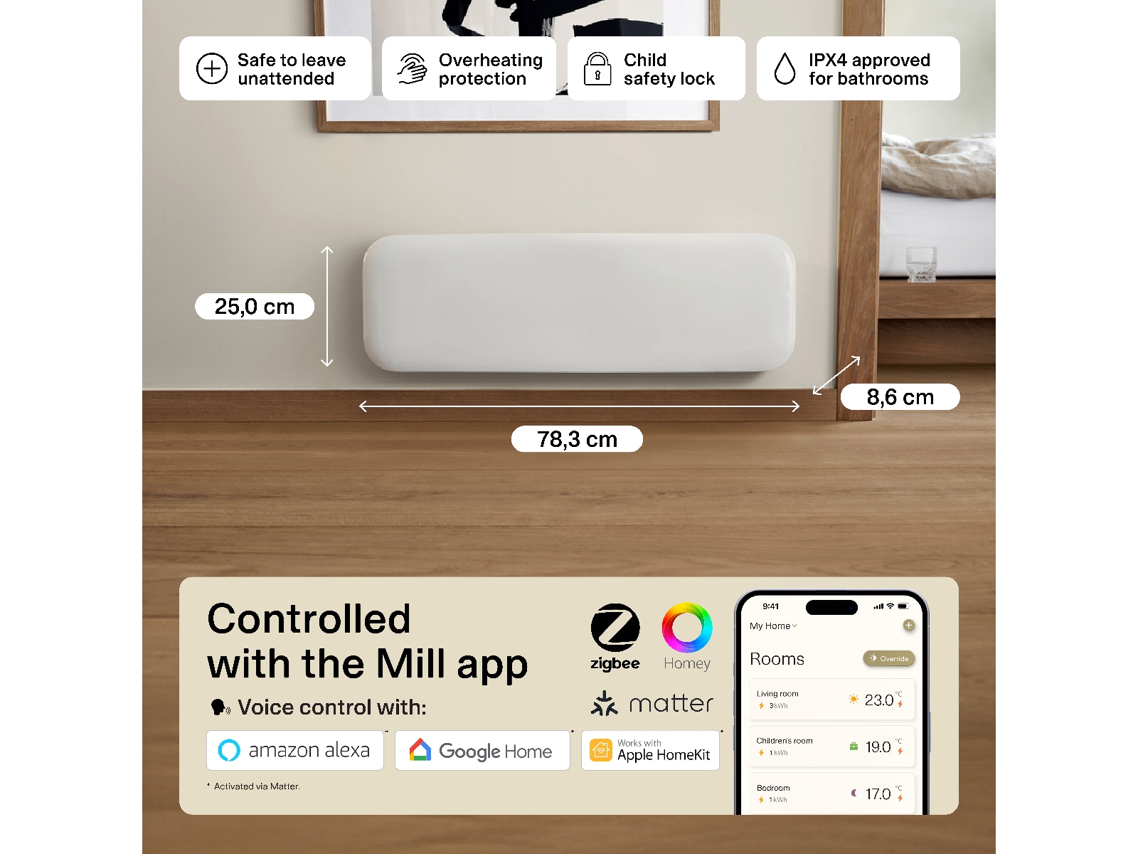 Mill Invisible Smart WiFi Gen 4 panellist 500W Panelovner