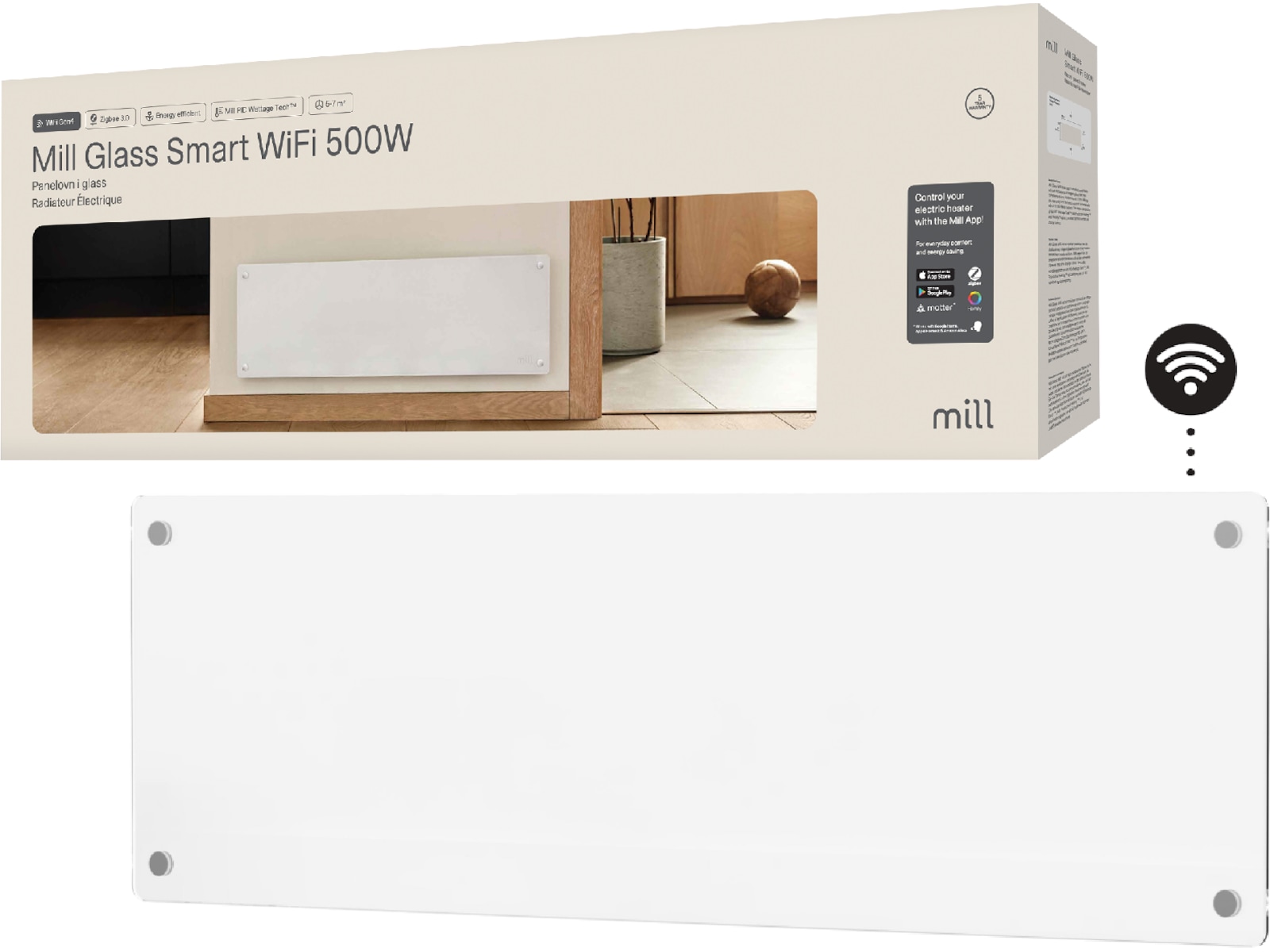 Mill Glass Smart WiFi Gen 4 panellist 500W Panelovner