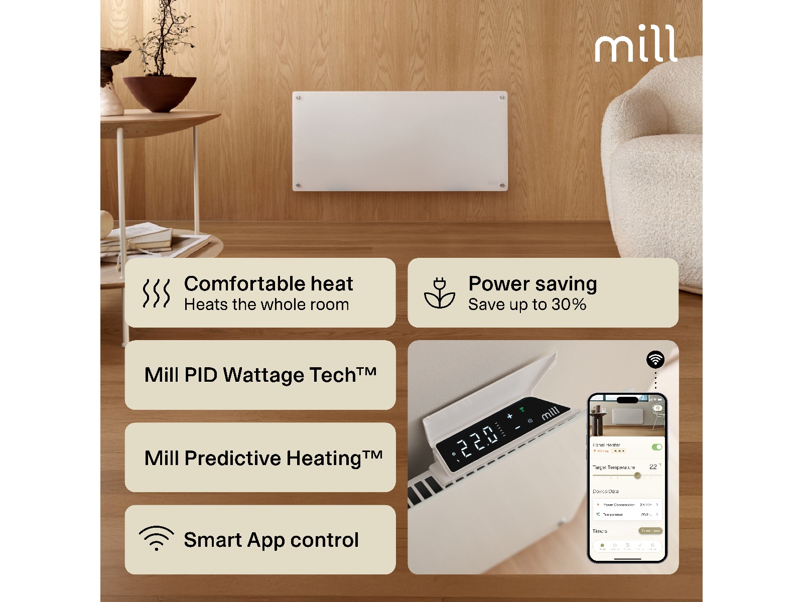 Mill Glass Smart WiFi Gen 4 panelovn 1000W Panelovner