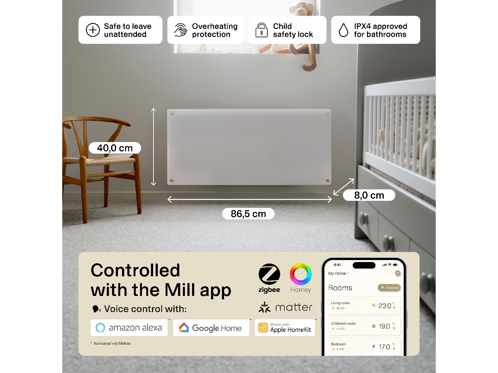 Mill Glass Smart WiFi Gen 4 panelovn 1000W Panelovner