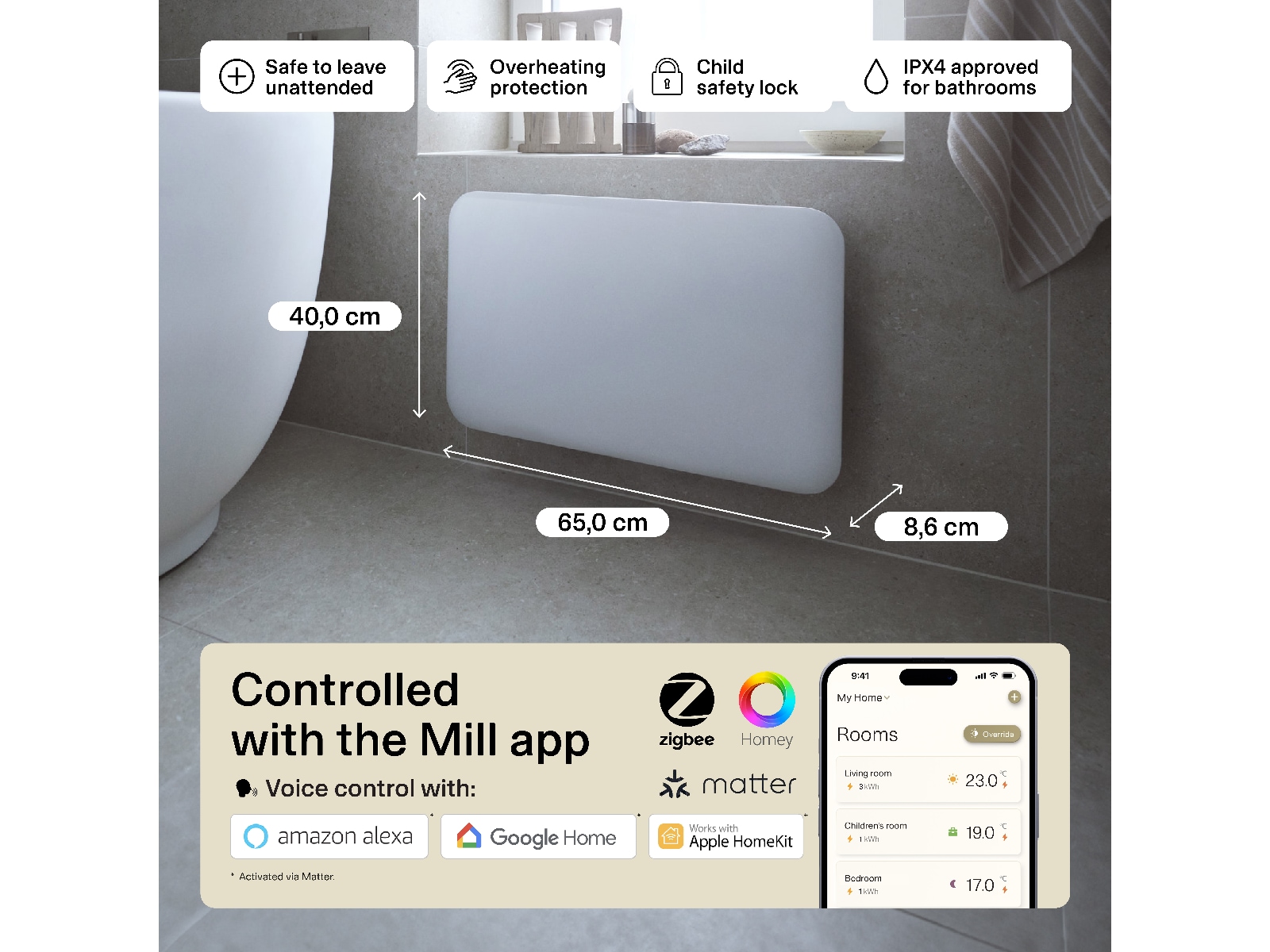 Mill Invisible Smart WiFi Gen 4 panelovn 700W (hvit) Panelovner
