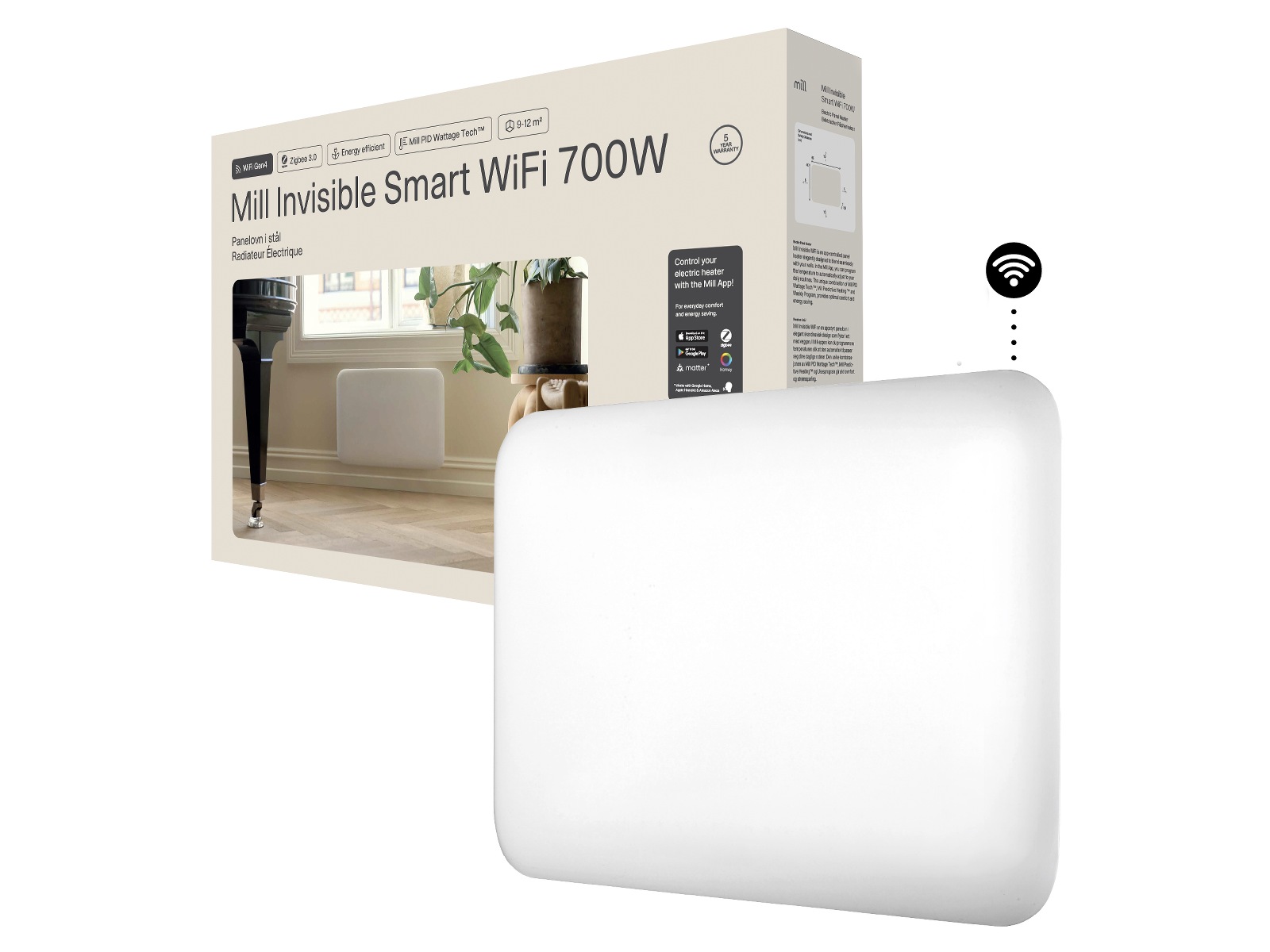 Mill Invisible Smart WiFi Gen 4 panelovn 700W (hvit) Panelovner
