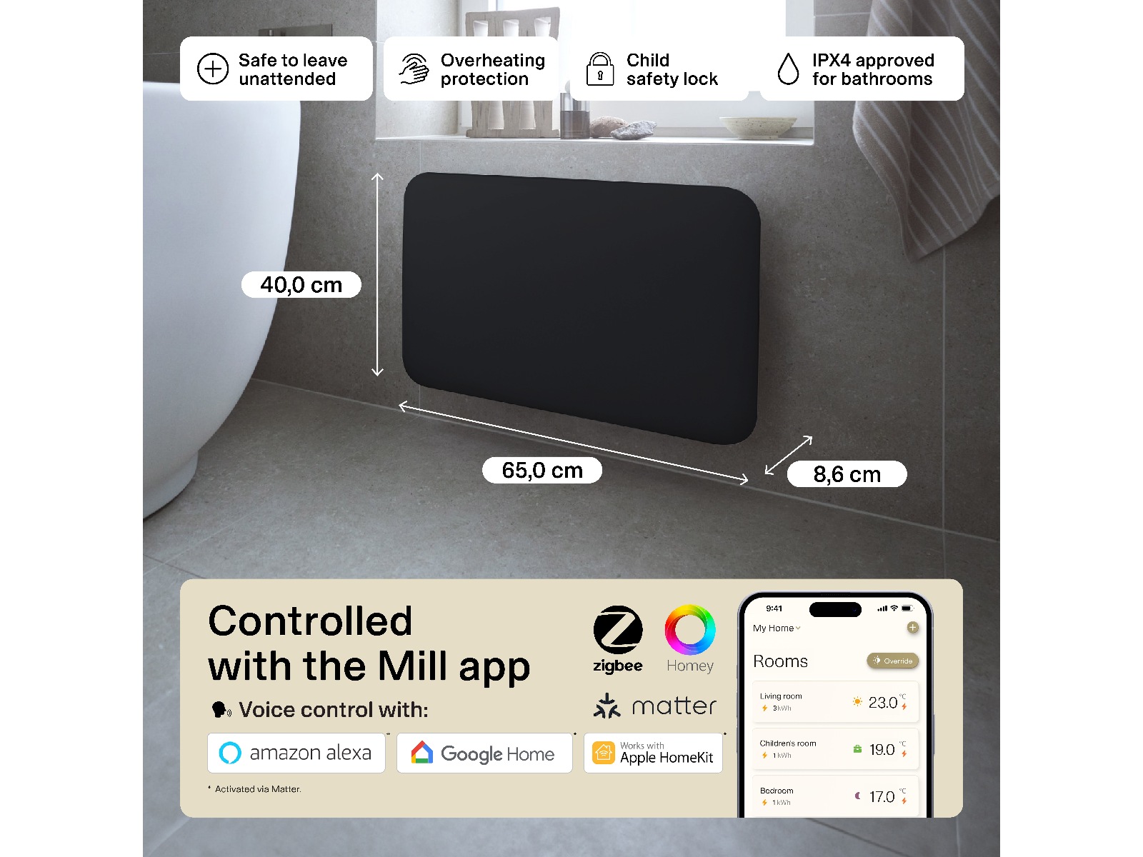 Mill Invisible Smart WiFi Gen 4 panelovn 700W (sort) Panelovner