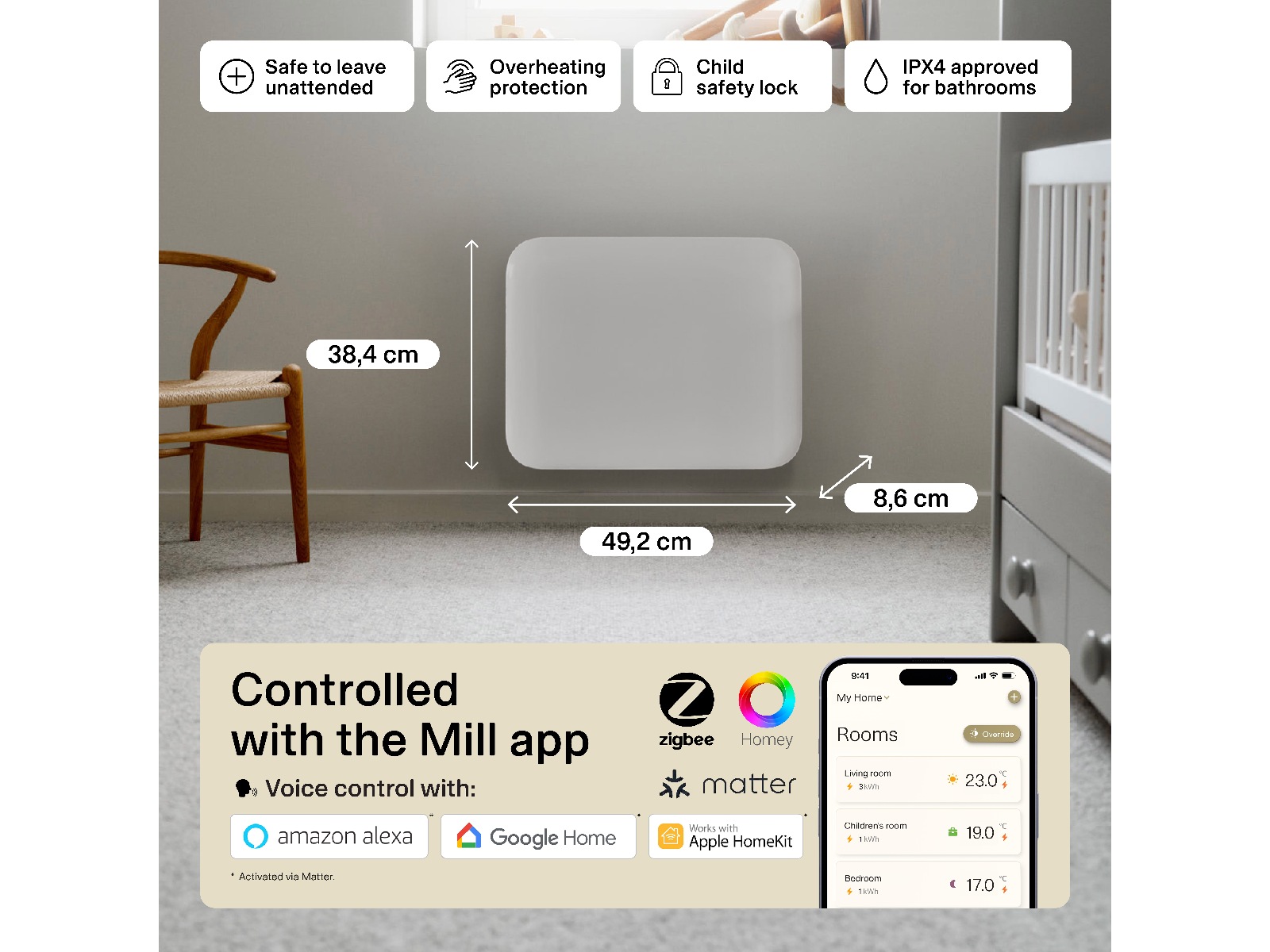 Mill Invisible Smart WiFi Gen 4 panelovn 400W Panelovner