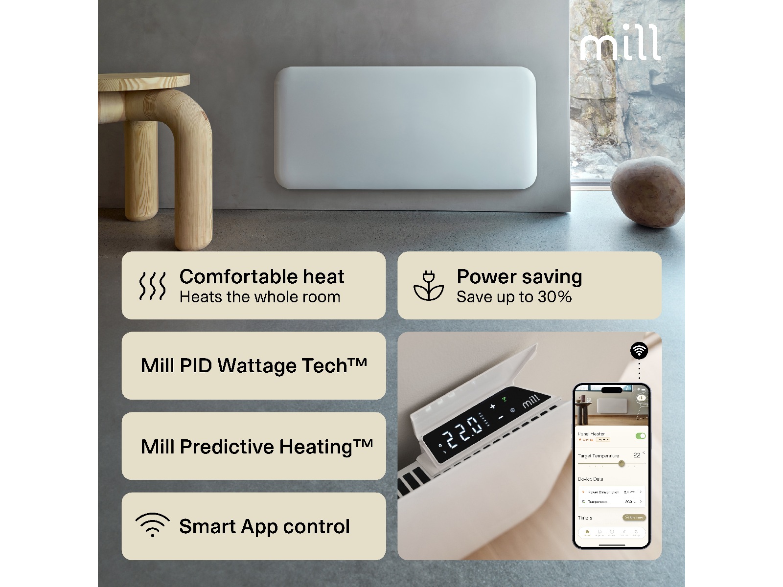 Mill Invisible Smart WiFi Gen 4 panelovn 1000W Panelovner