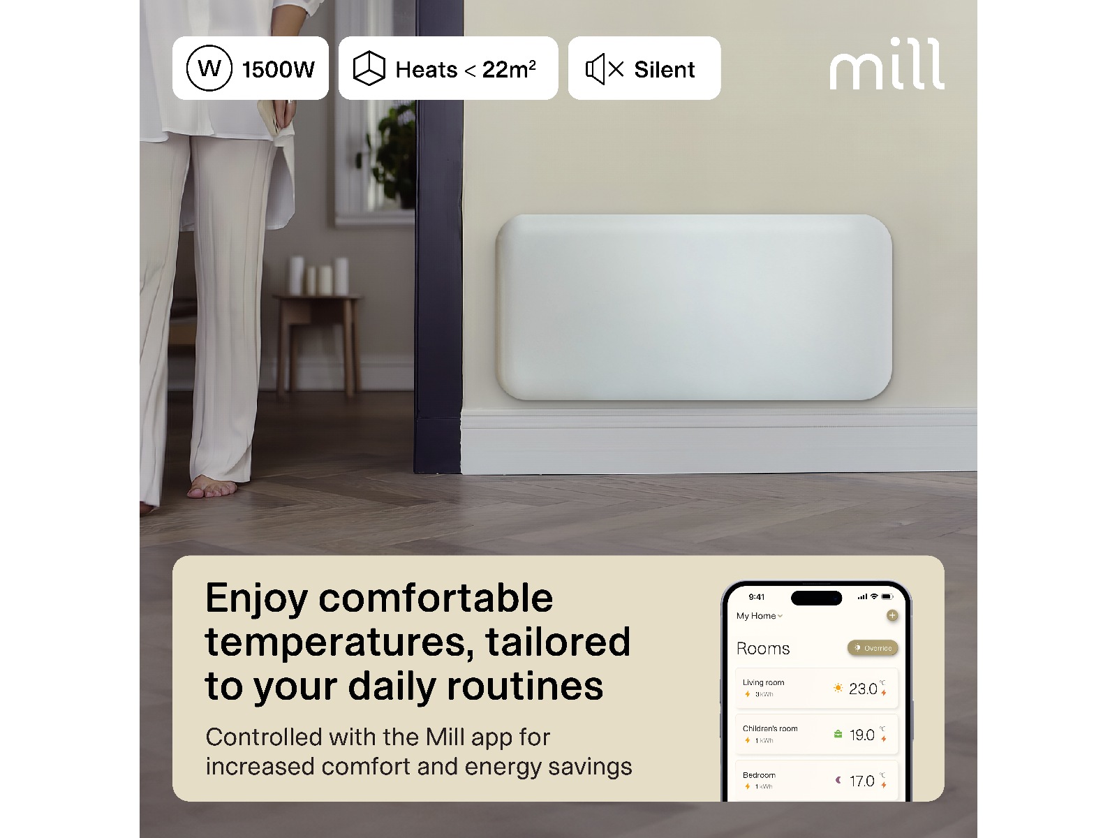 Mill Invisible Smart WiFi Gen 4 panelovn 1500W Panelovner