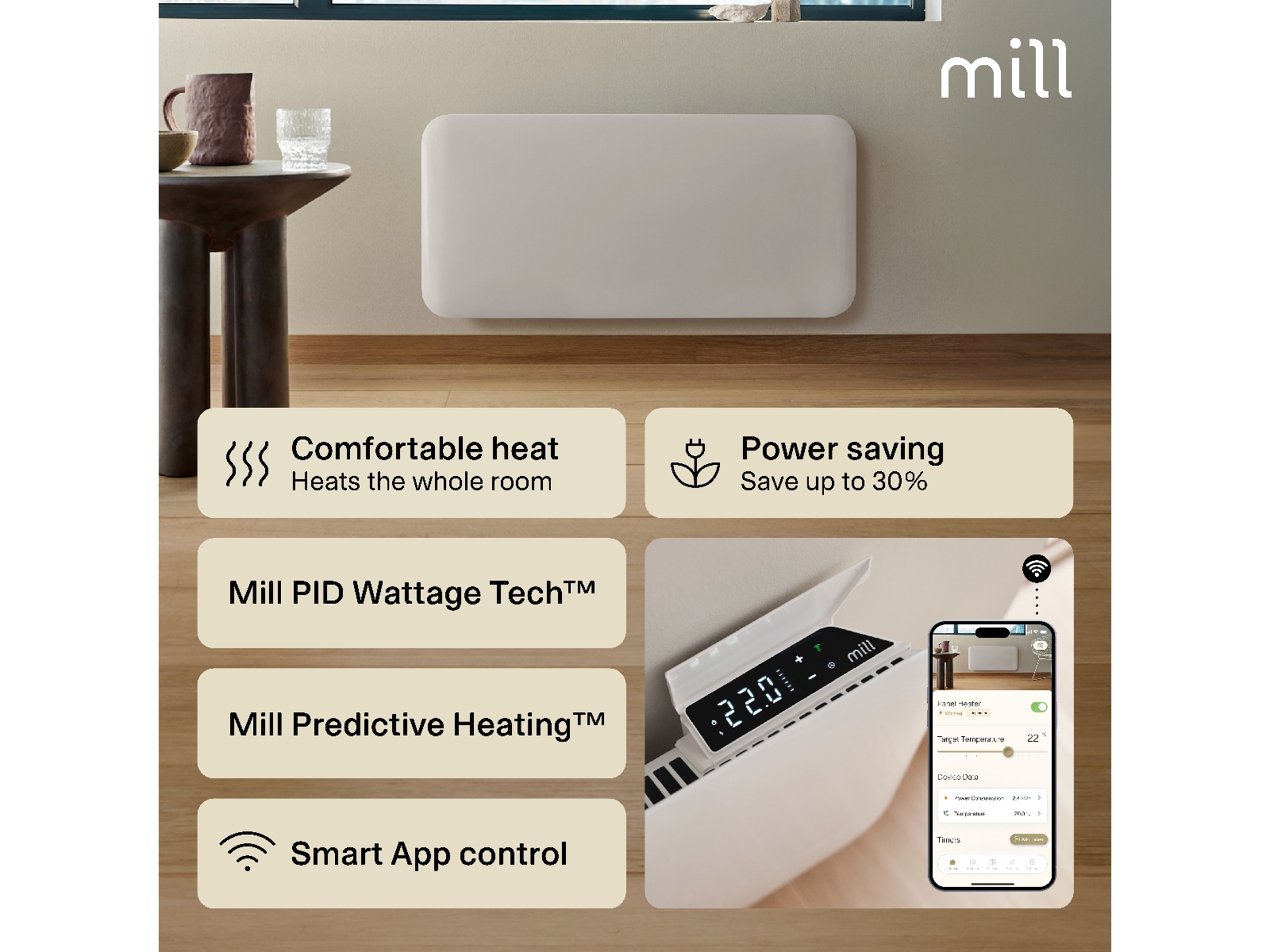 Mill Invisible Smart WiFi Gen 4 panelovn 1500W Panelovner