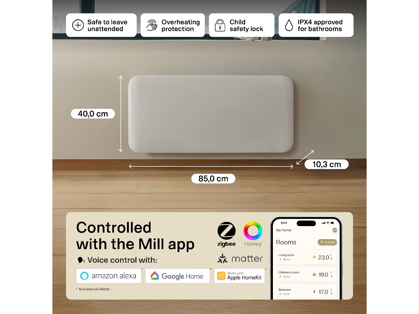 Mill Invisible Smart WiFi Gen 4 panelovn 1500W Panelovner