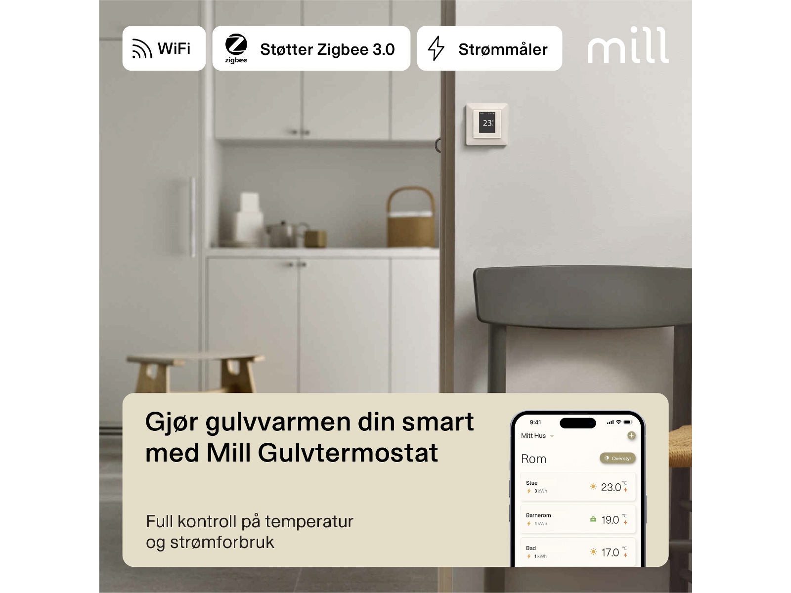 Mill Smart WiFi Gulvtermostat (polarhvit) Tilbehør til varme