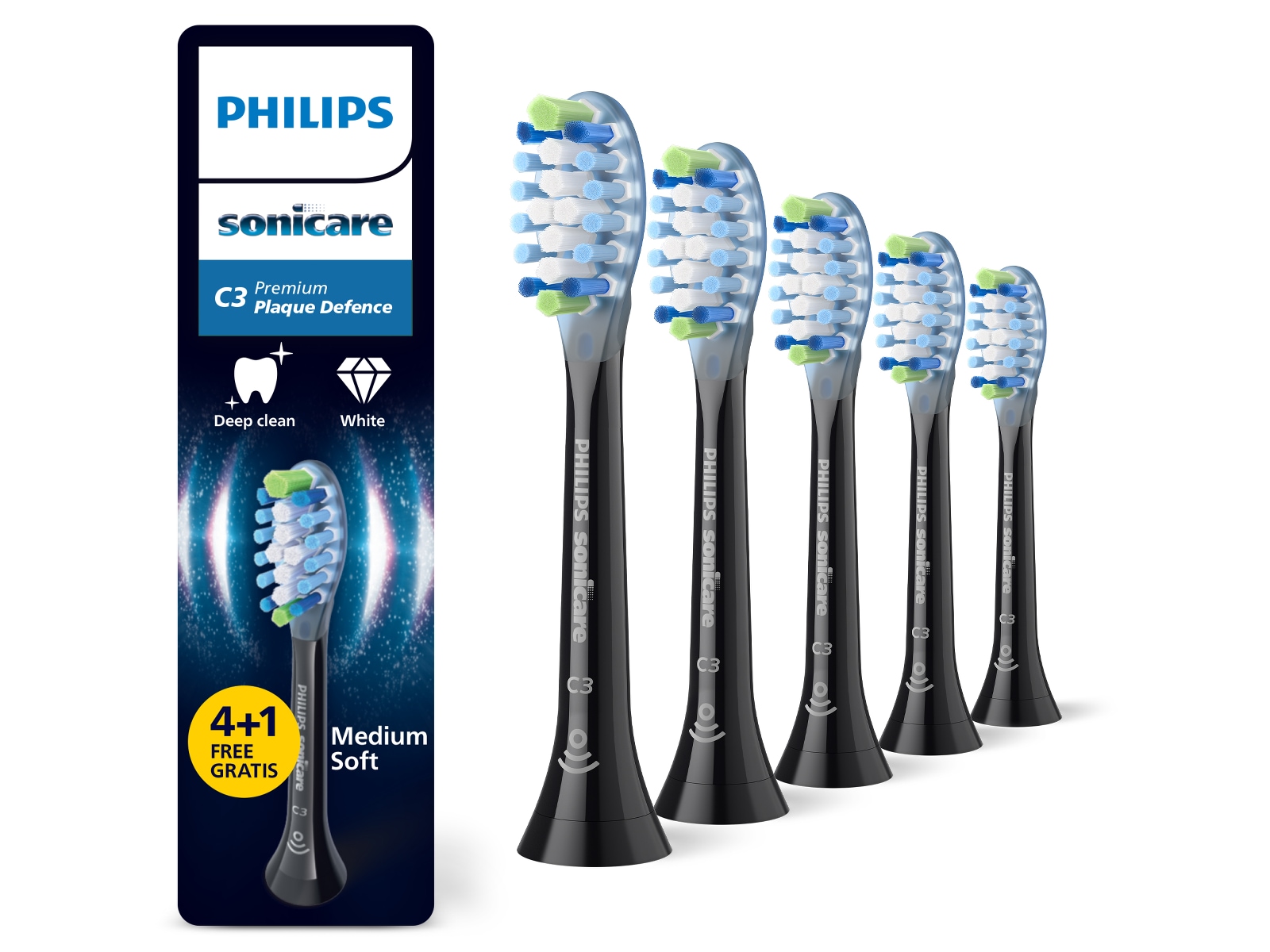Philips Sonicare C3 Premium Plack Defence børstehoder (4+1, sort) Tannbørstehoder