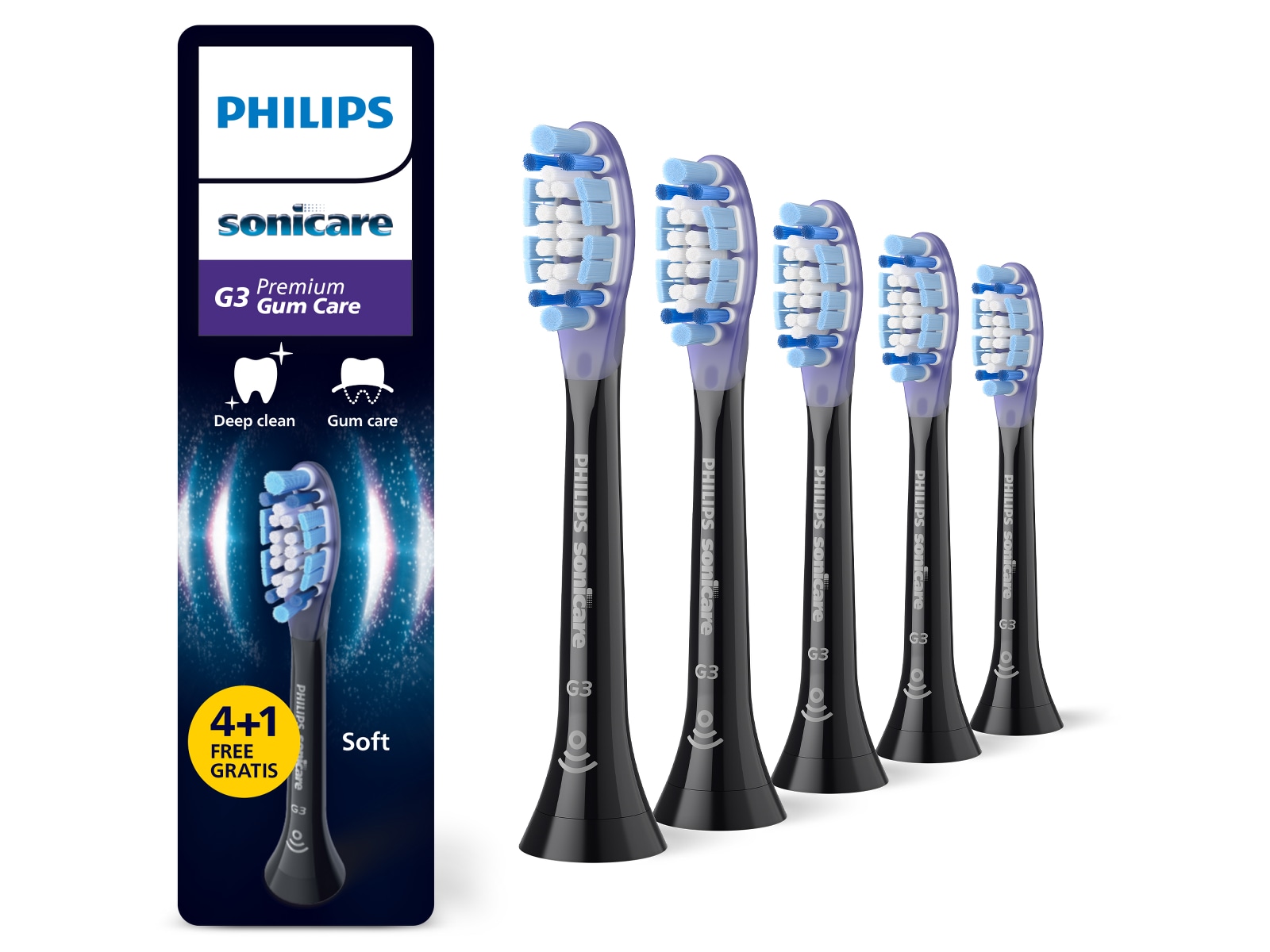 Philips Sonicare G3 Premium Gum Care tannbørstehoder (5 pack, sort) Tannbørstehoder