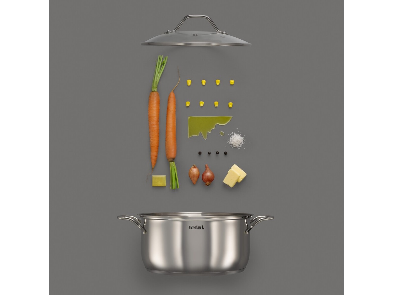 Tefal Intuition 7-delers grytesett i ubelagt rustfritt stål B864S734 Tilbehør til stekeovn og komfyrer