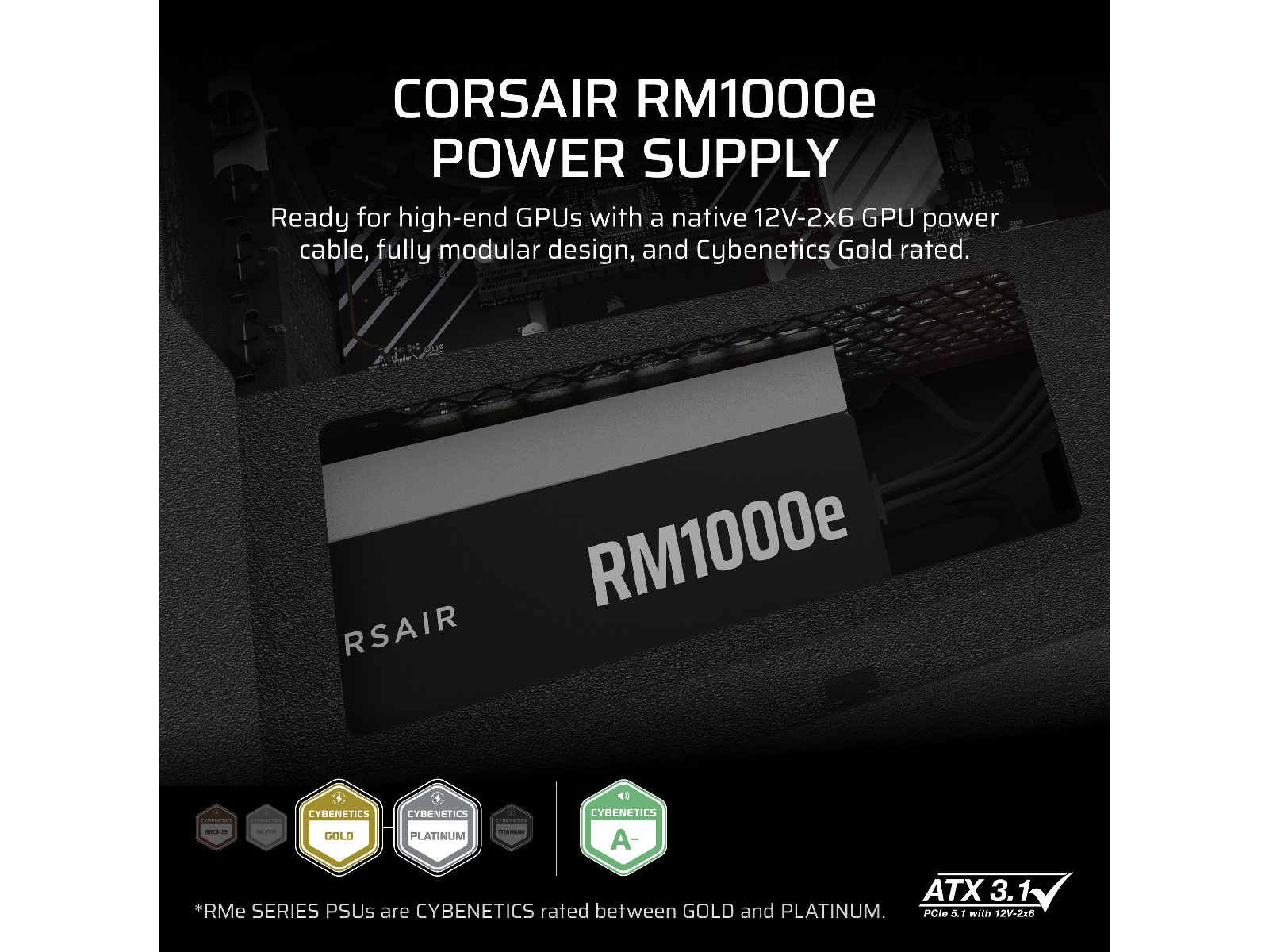Corsair RMe Series RM1000e PSU (sort) -B-Grade Demo annet i datautstyr