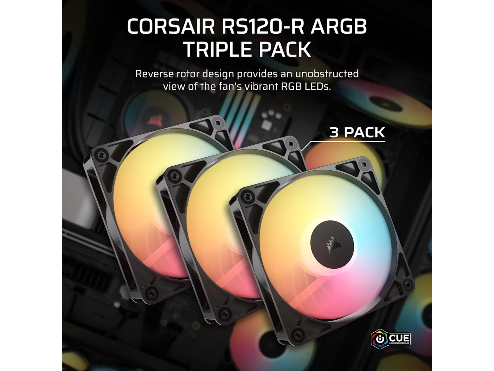 Corsair RS120-R ARGB PWM Reverse Vifte 3pk (sort) Vifter