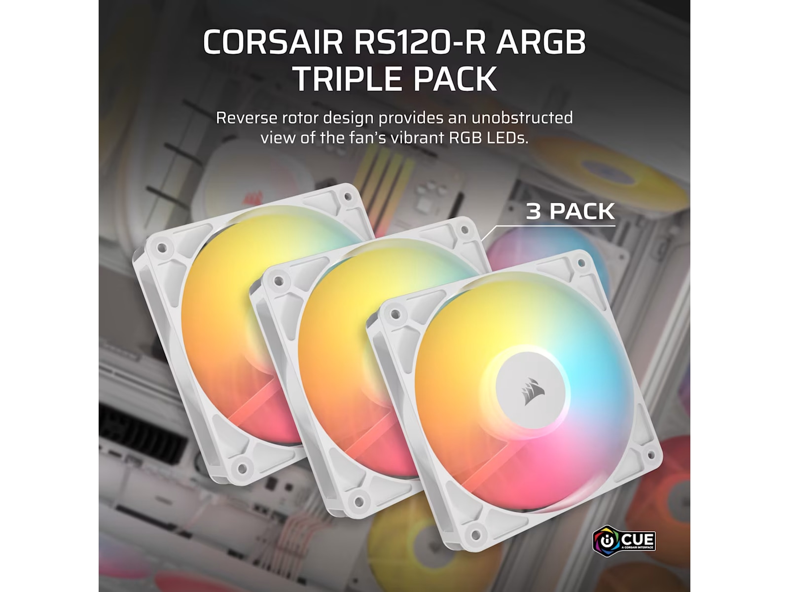 Corsair RS120-R ARGB PWM Reverse Vifte 3pk (hvit) Vifter