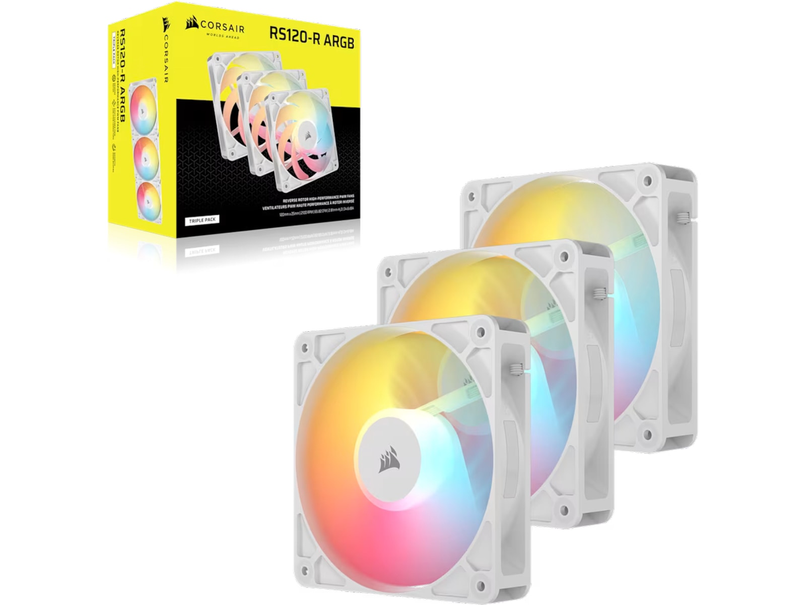Corsair RS120-R ARGB PWM Reverse Vifte 3pk (hvit) Vifter