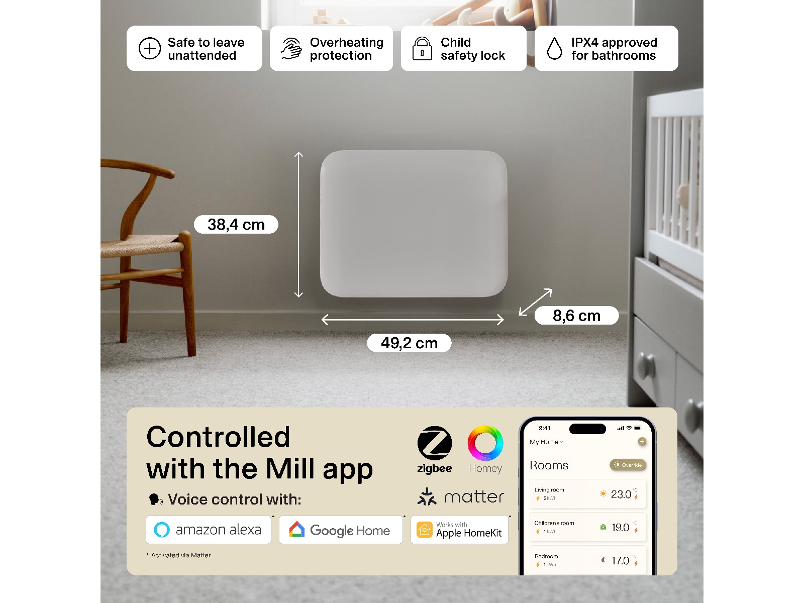 Mill Invisible Smart WiFi Gen 4 panelovn 400W -B-Grade Demo hjem & fritid