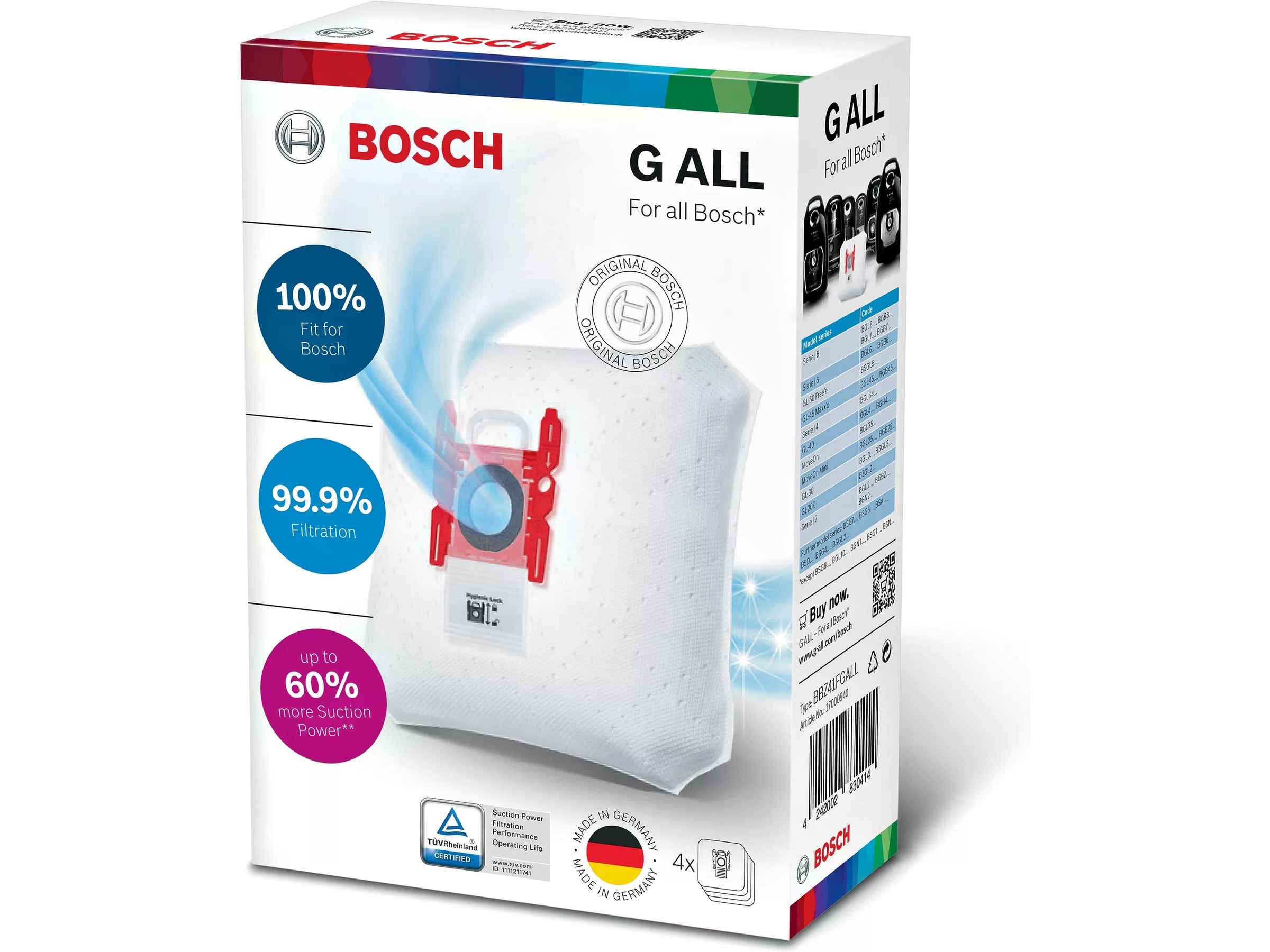 Bosch BBZ41FGALL Støvsuger støvpose, PowerProtect Type G ALL Tilbehør til støvsugere & rengjøring