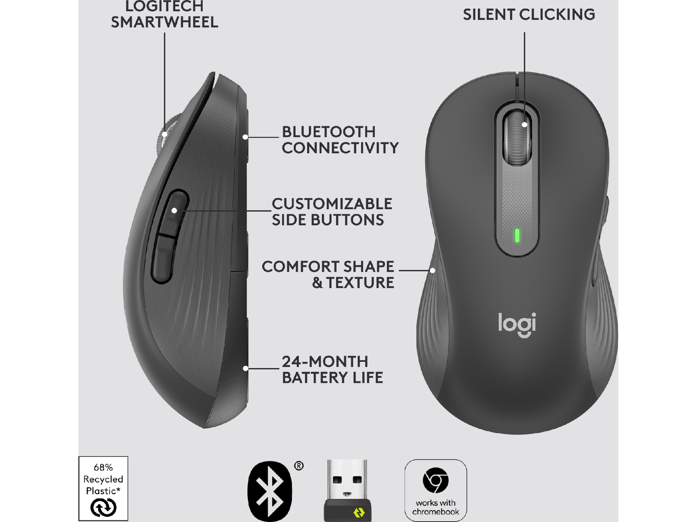 Logitech Signature M650 Large trådløs mus (grafittgrå) Mus