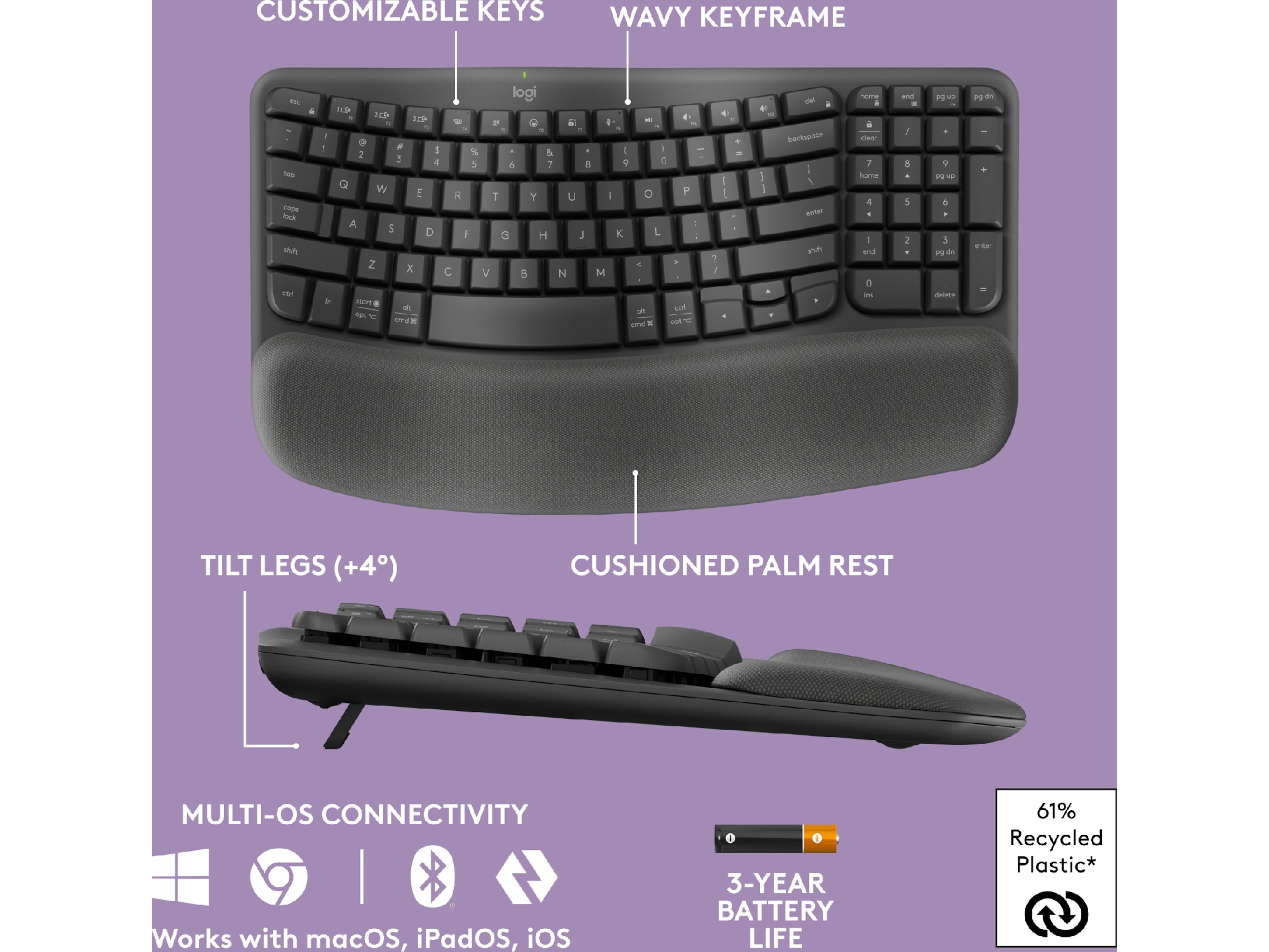 Logitech Wave Keys trådløst tastatur (grafitt) Tastatur