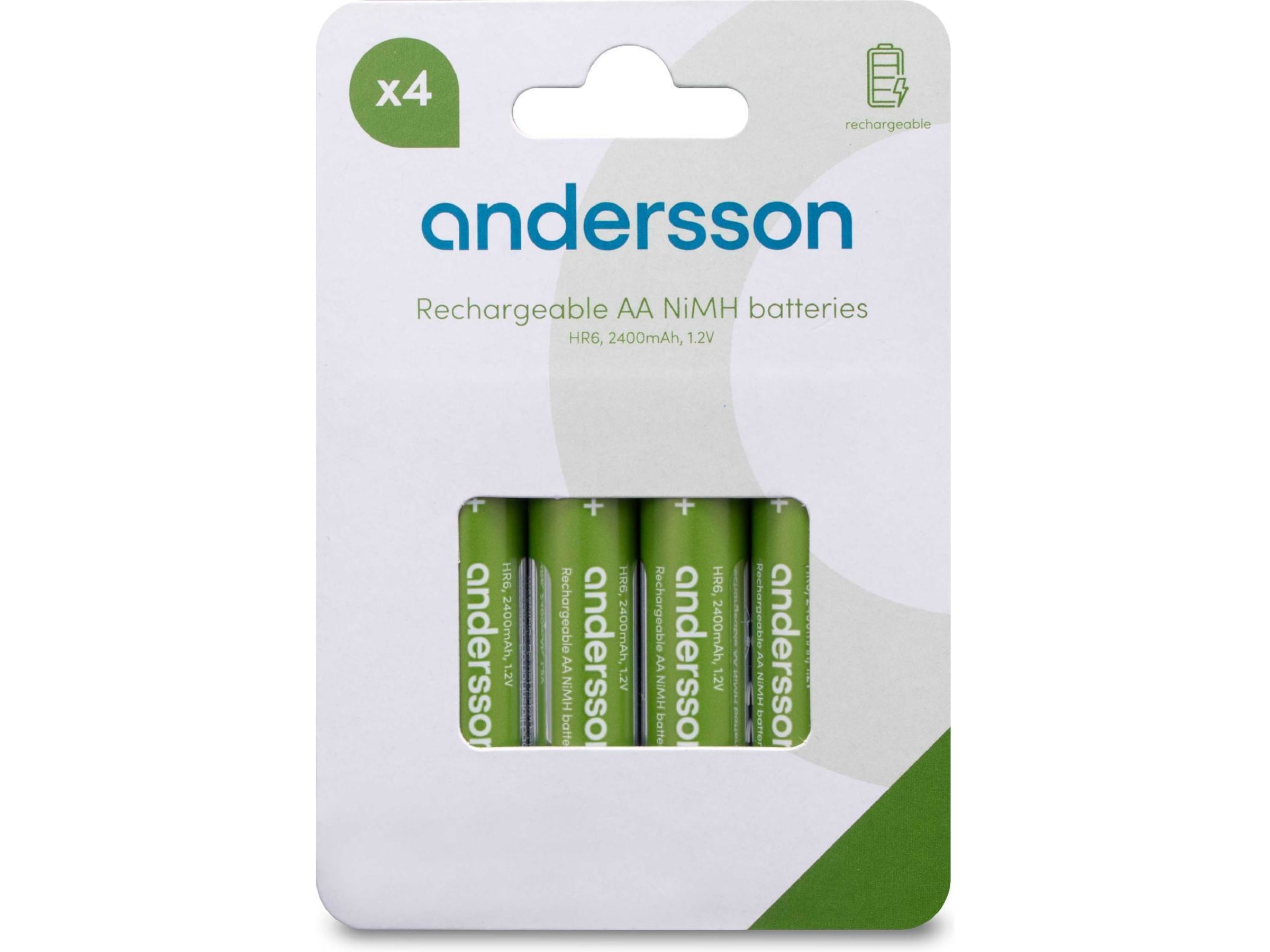 Andersson oppladbare AA batteri, 4-pk Batterier til generell bruk