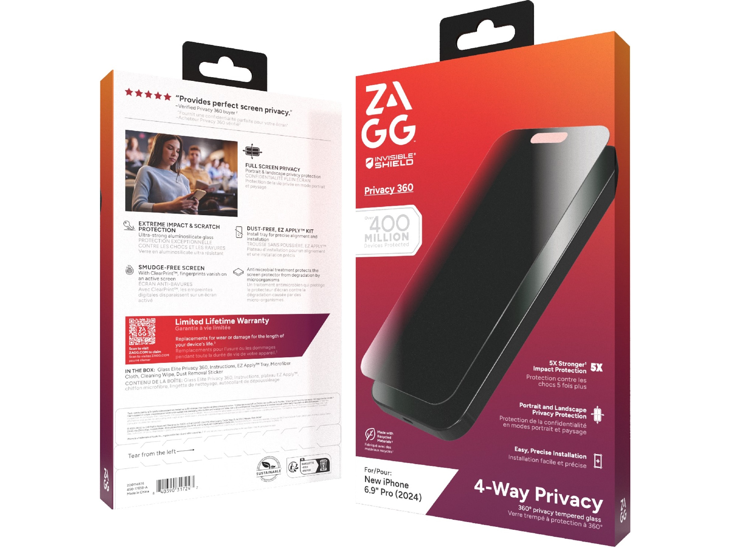 InvisibleShield Glass Elite iPhone 16 Pro Max Privacy 360 Skjermbeskytter Skjermbeskytter