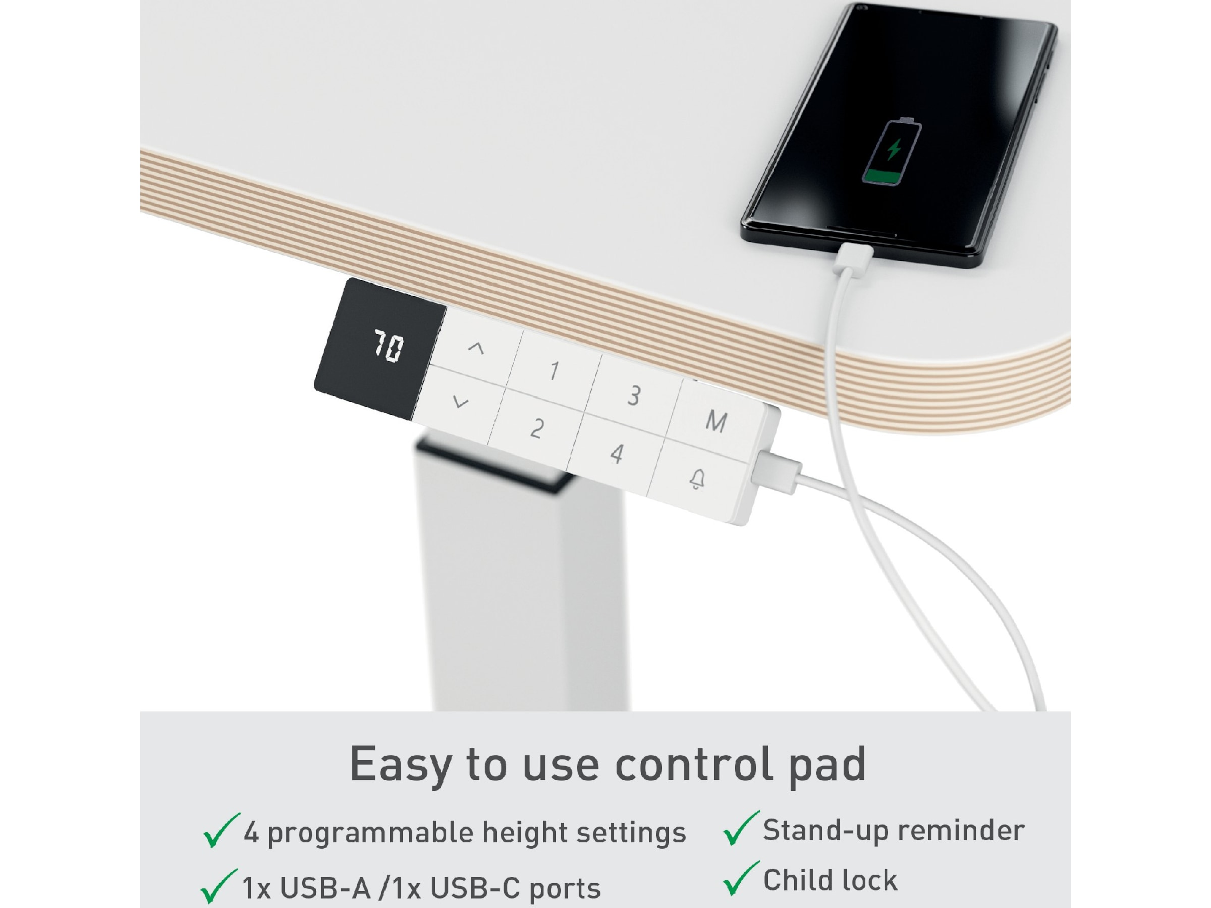 Leitz Ergo Hev-Senk Skrivebord, elektrisk, med påminnelse om å stå opp Skrivebord