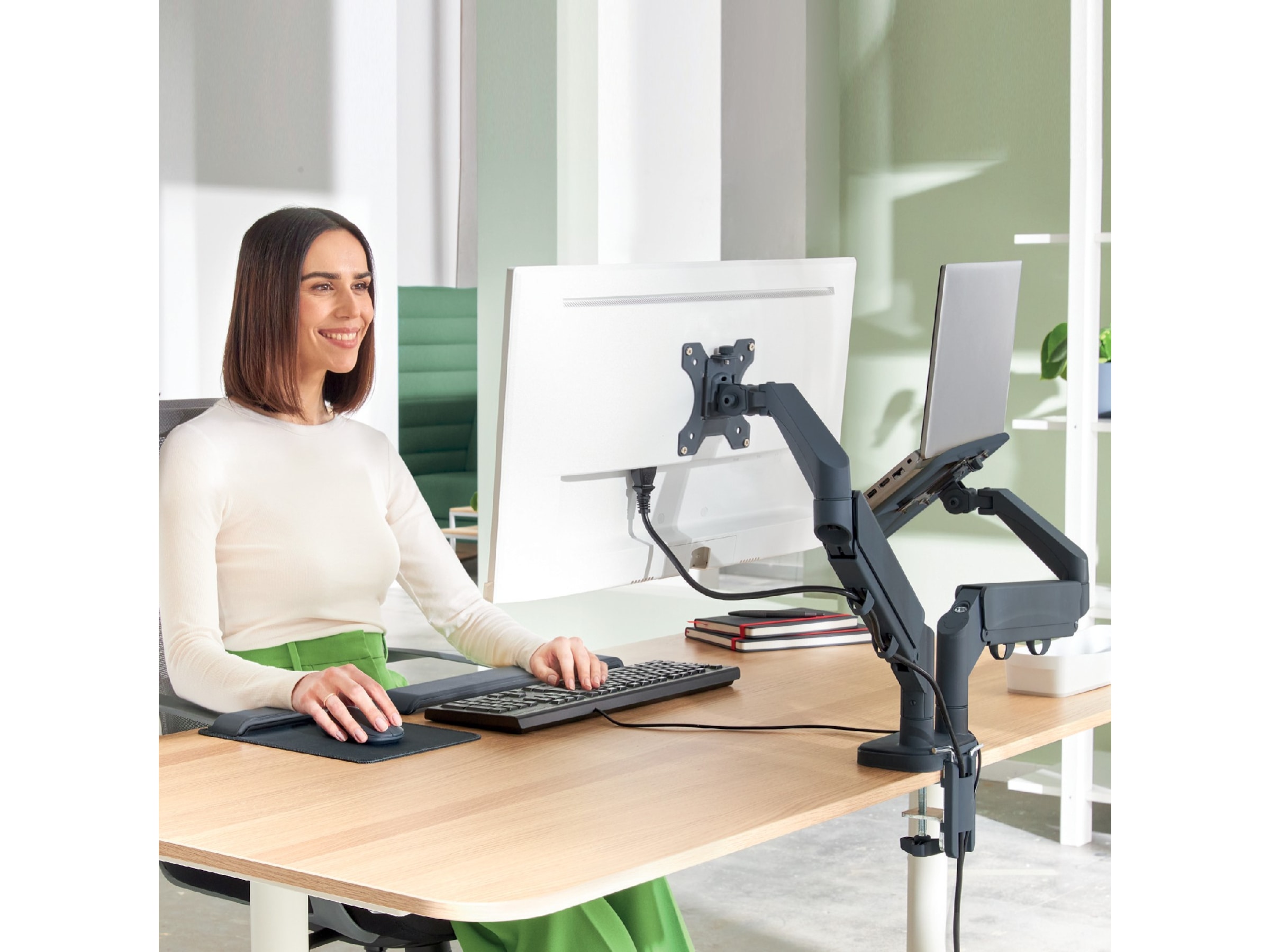 Leitz Ergo Skjermarm og laptopholder, plassbesparende Skjermstativ og skjermfeste