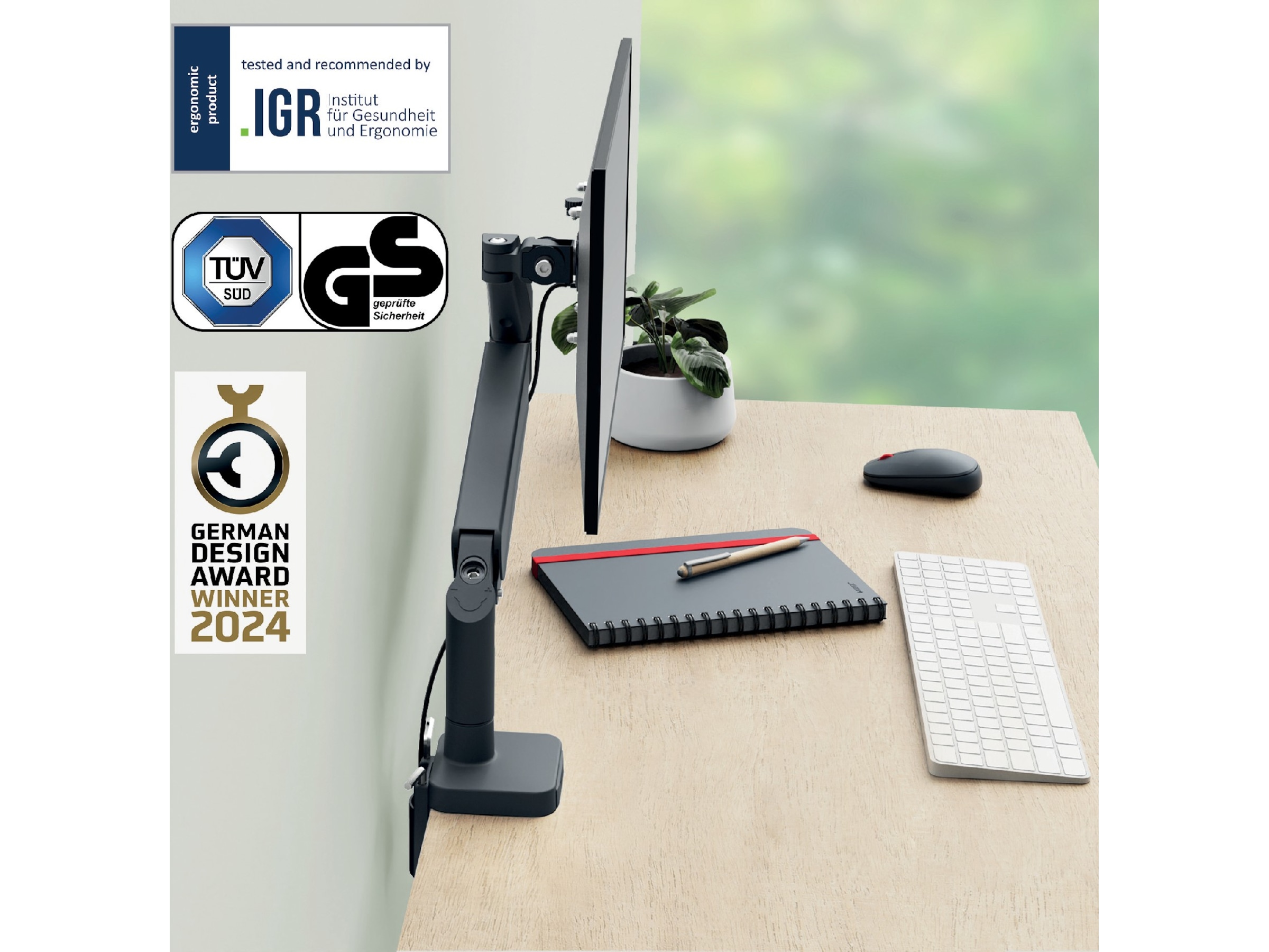 Leitz Ergo Skjermarm enkel, plassbesparende, 17”-32” flat /buet skjerm Skjermstativ og skjermfeste