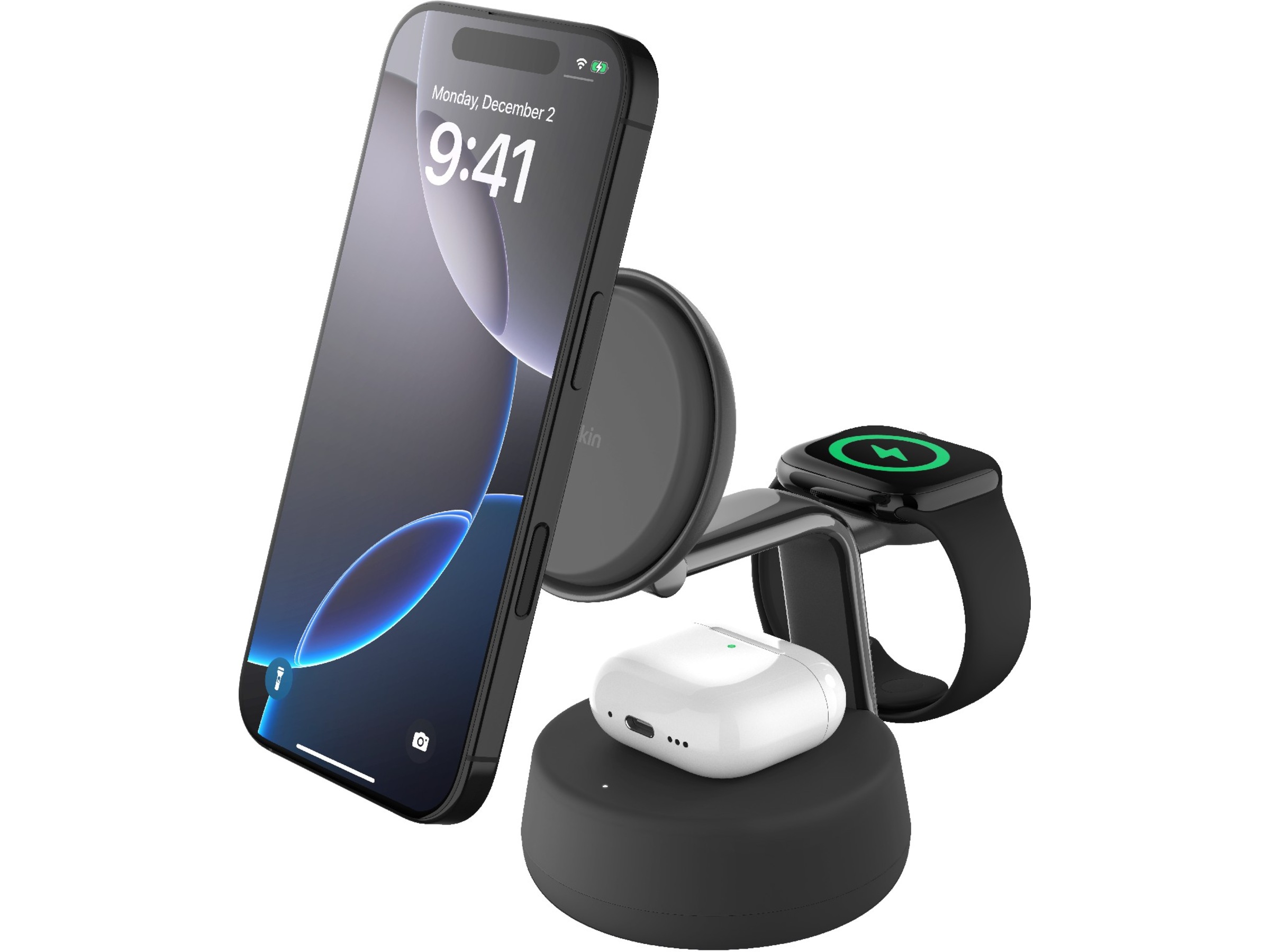 Belkin UltraCharge Pro 3-in-1 Qi2 Ladestasjon (charcoal) Trådløs lader