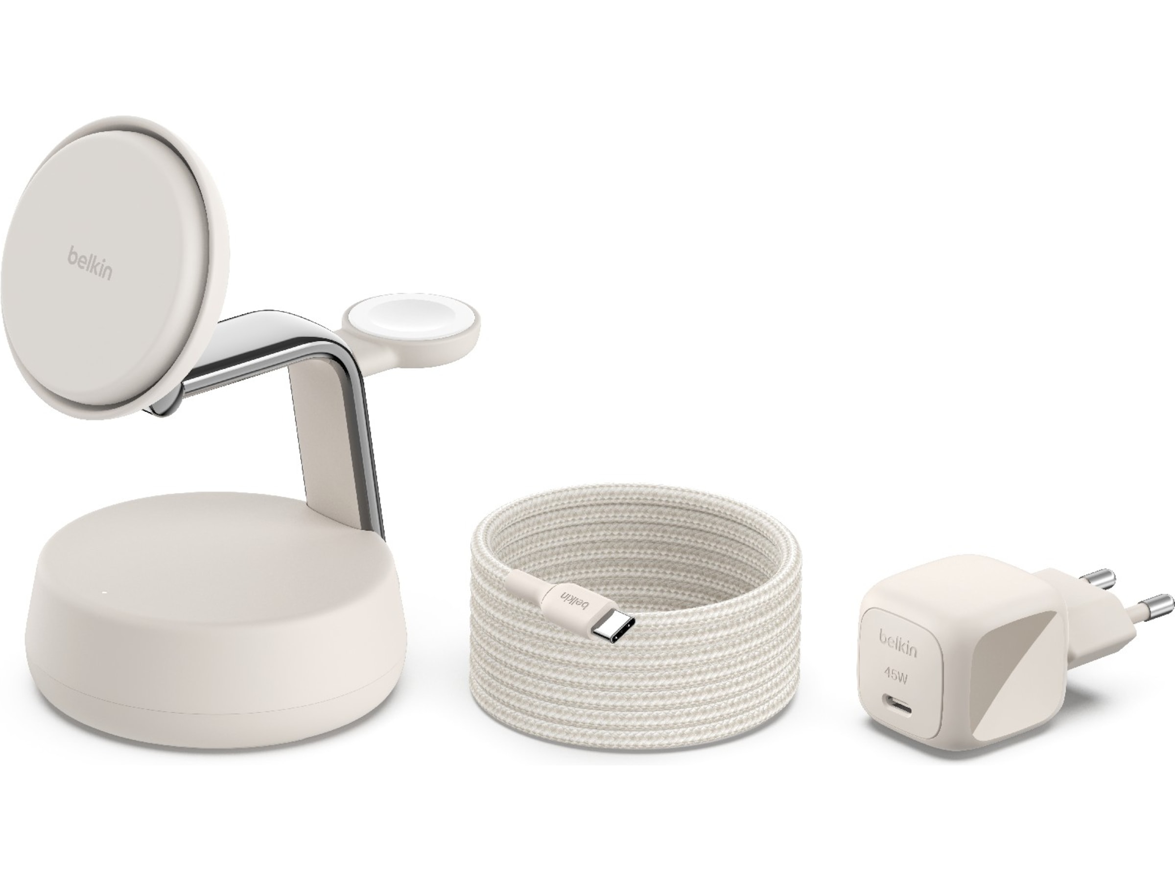 Belkin UltraCharge Pro 3-in-1 Qi2 Ladestasjon (sand) Trådløs lader