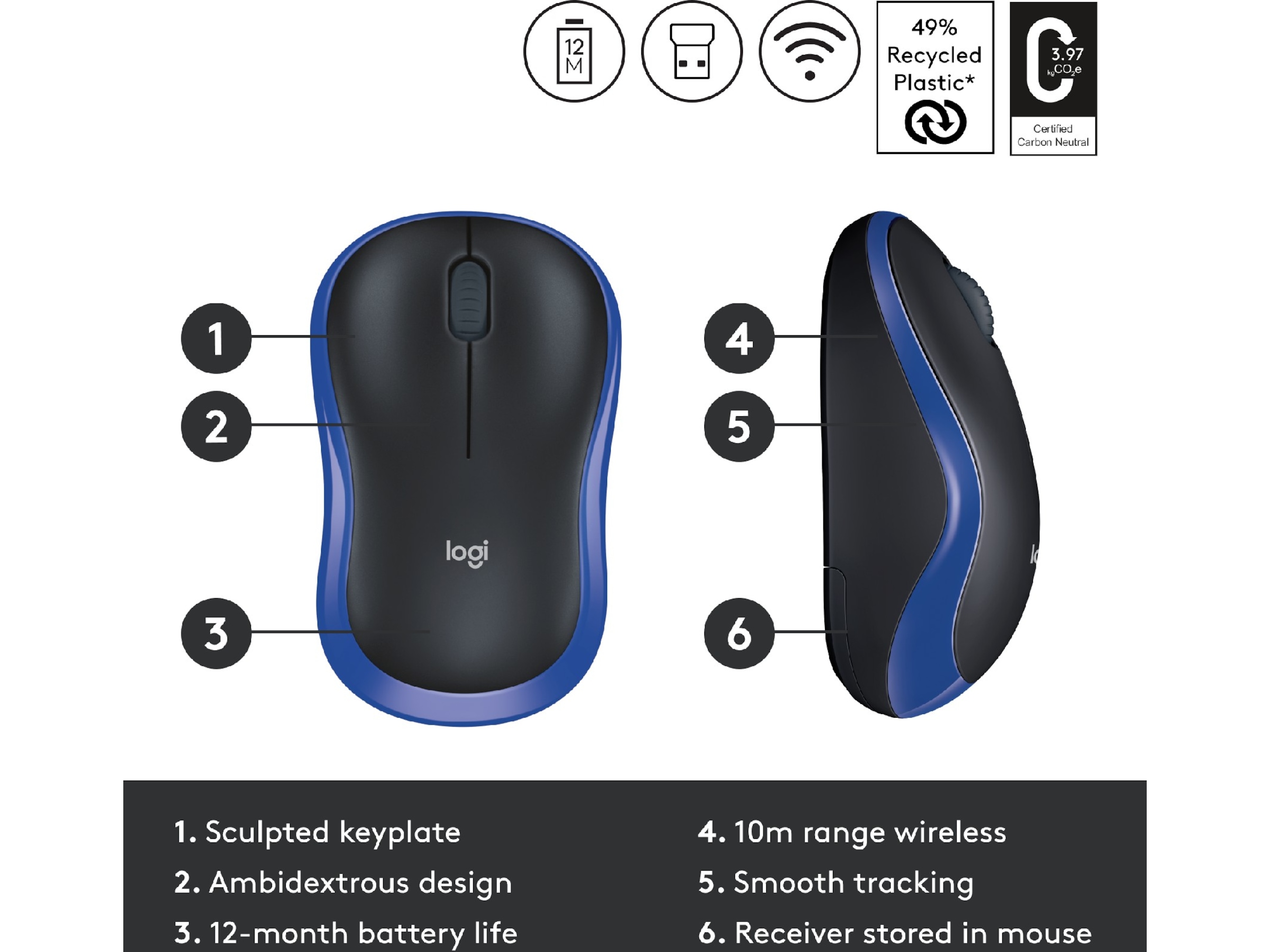 Logitech M185 Trådløs Mus Blå Mus