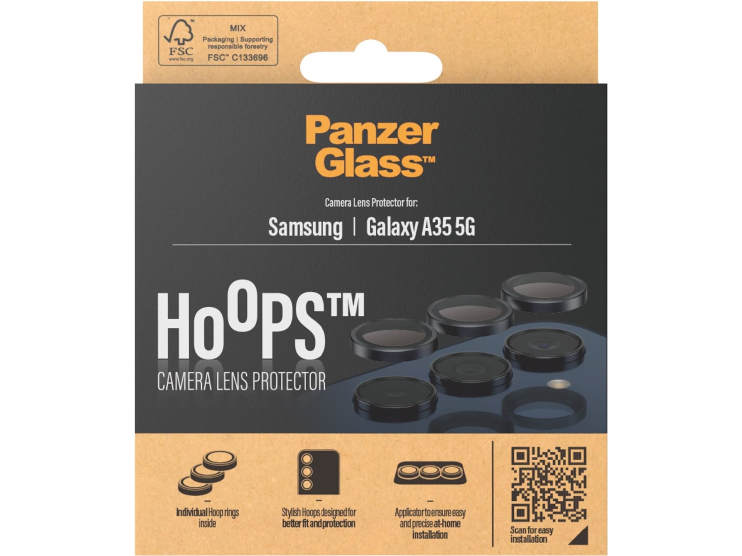 PanzerGlass Galaxy A34 Hoops Linsebeskytter (sort) Skjermbeskytter