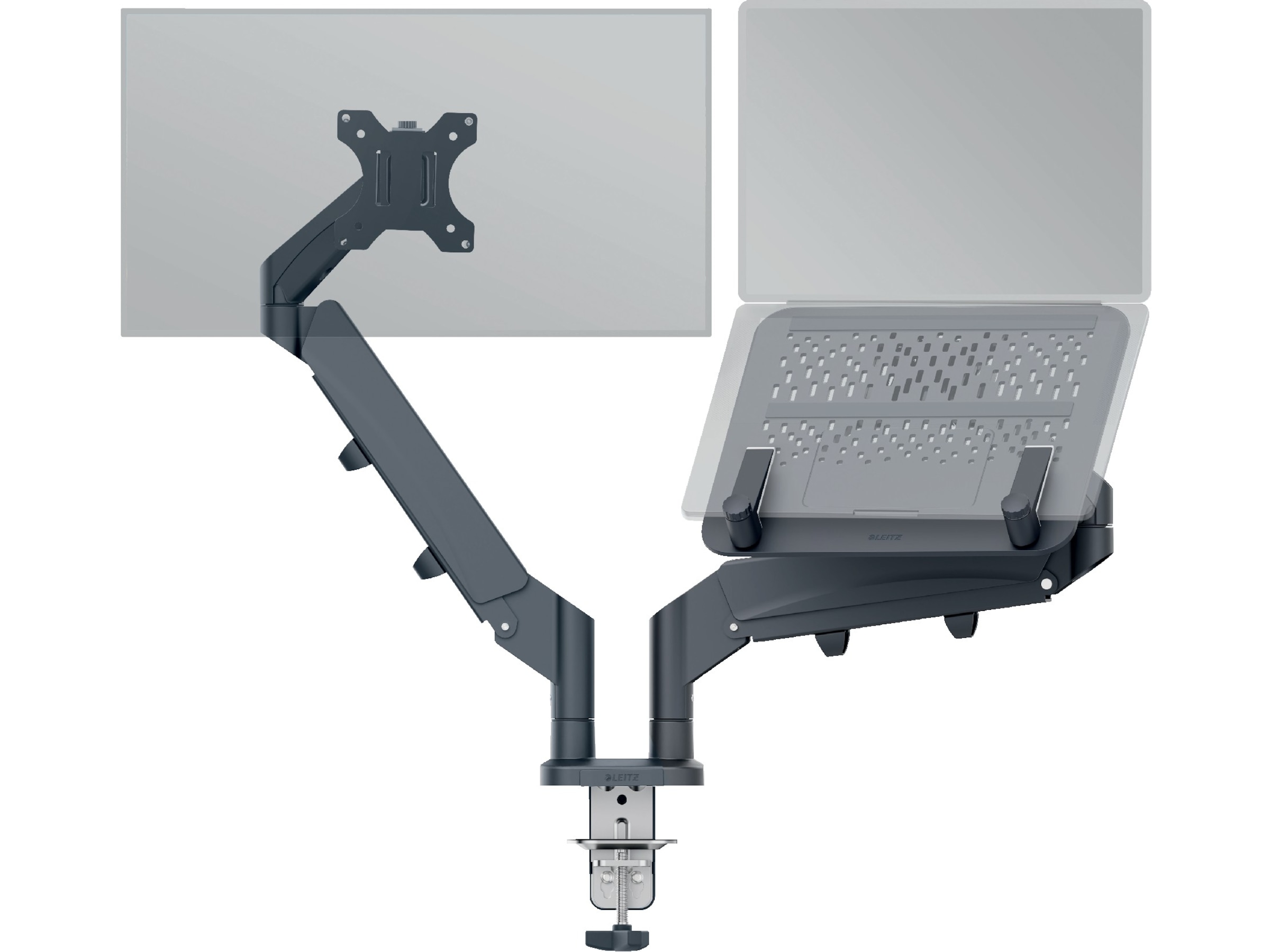 Leitz Ergo Skjermarm og laptopholder, plassbesparende Skjermstativ og skjermfeste