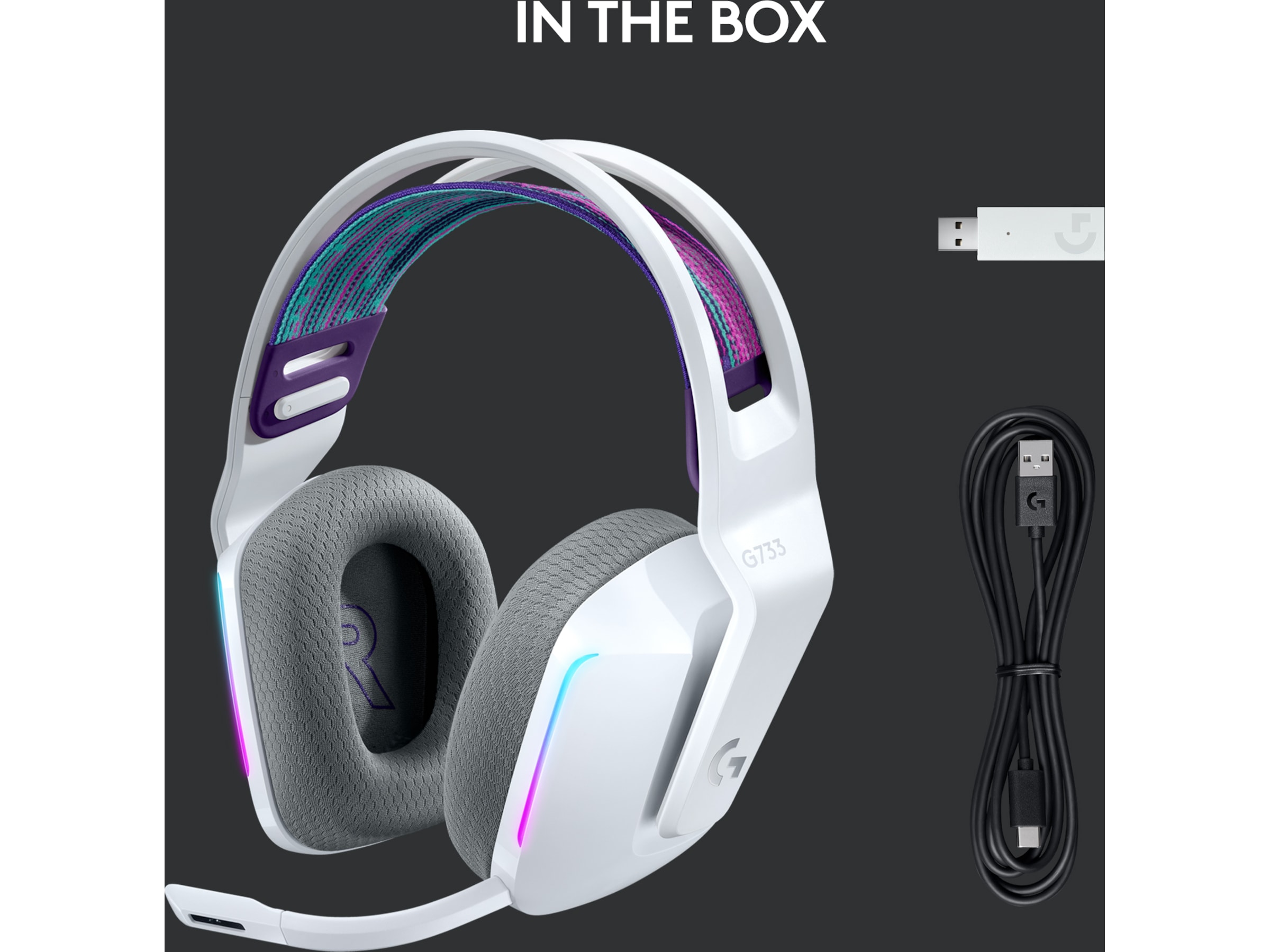 Logitech G733 LIGHTSPEED Trådløst Gaming Headset (hvit). Gamingheadset