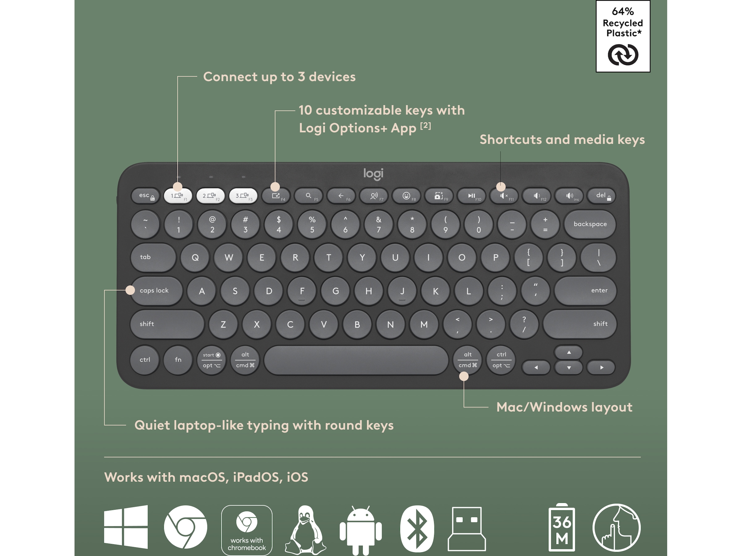 Pebble 2 Combo (sort) Mus & tastatur -kombipakker