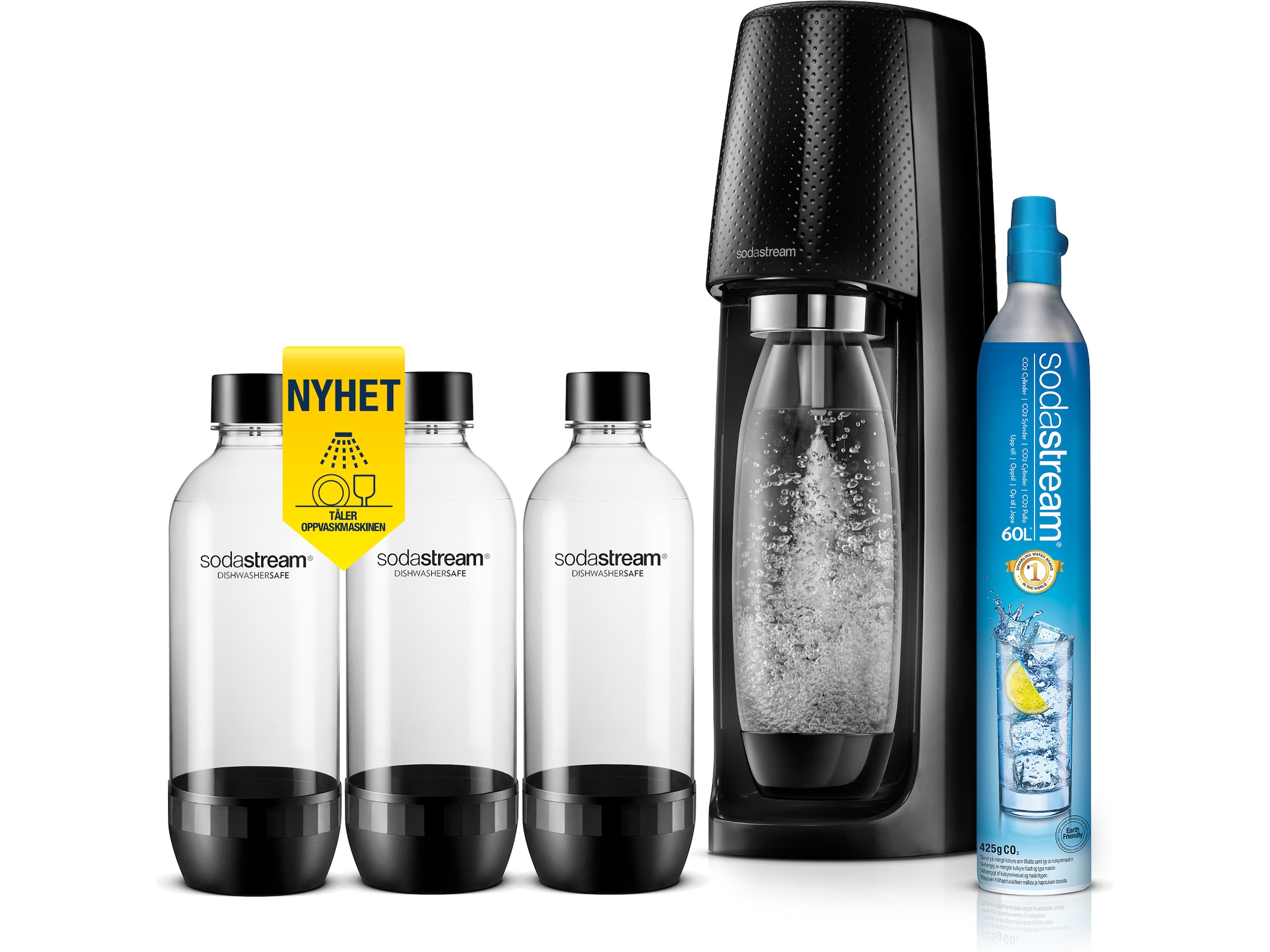 Sodastream Spirit + 3 x oppvaskmaskinsikre flasker Kullsyremaskiner