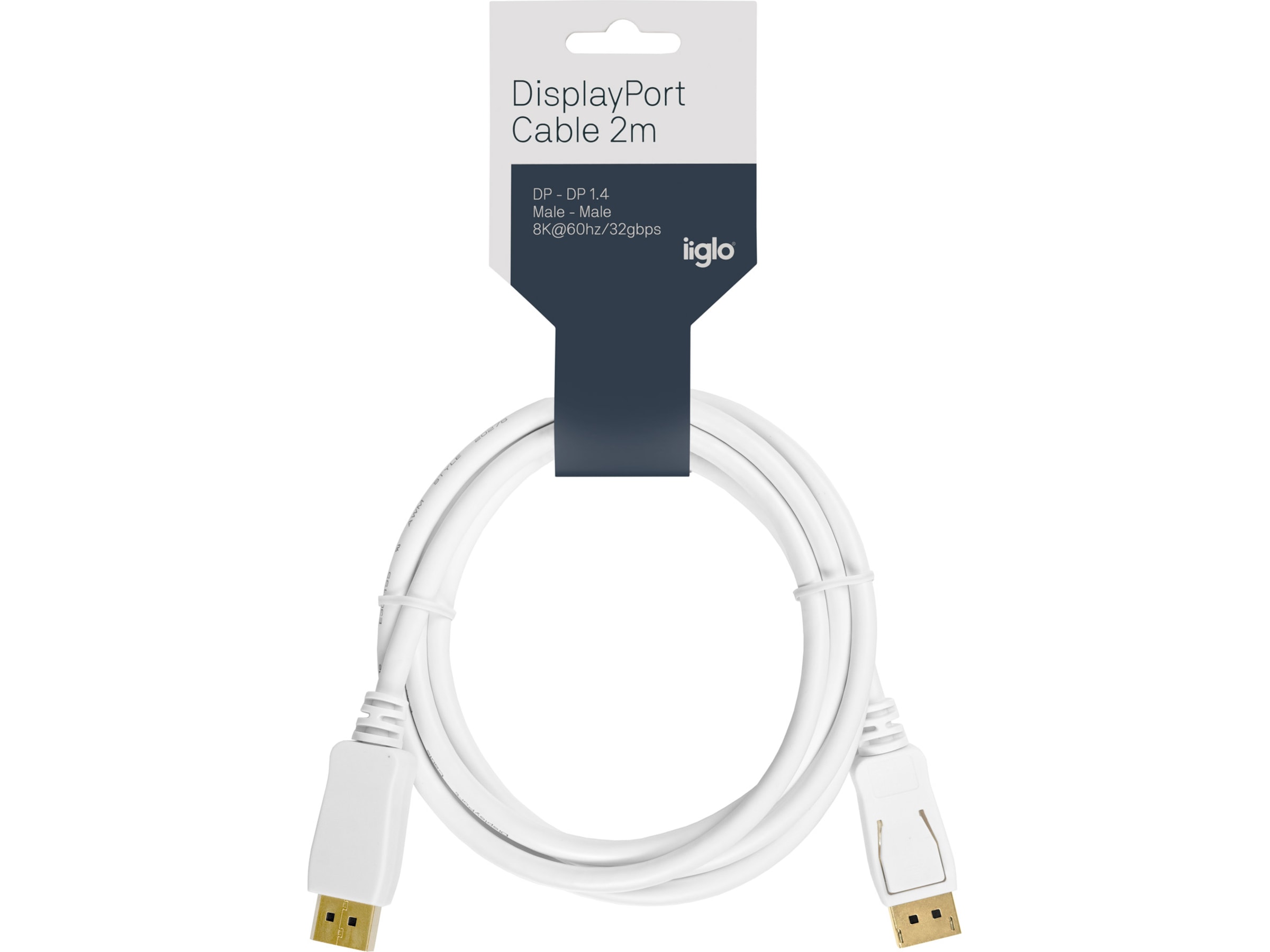 Displayport kabel 2m (hvit) Monitorkabler