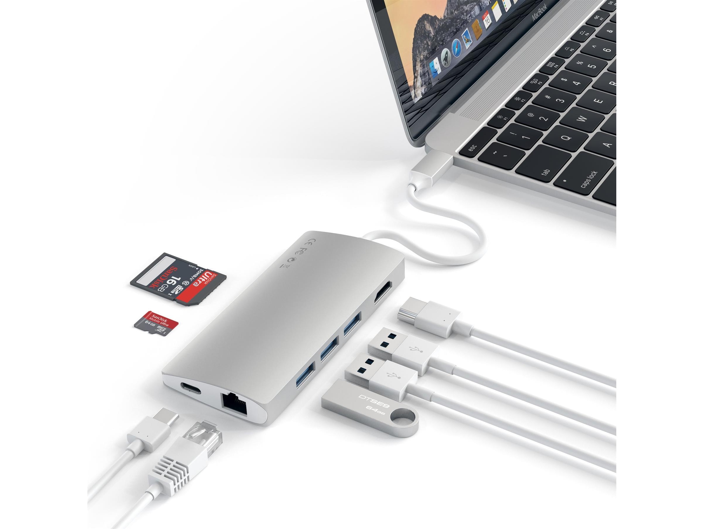 Satechi MultiPort 4K Docking V2 (sølv) Dockingstasjon & USB-HUB