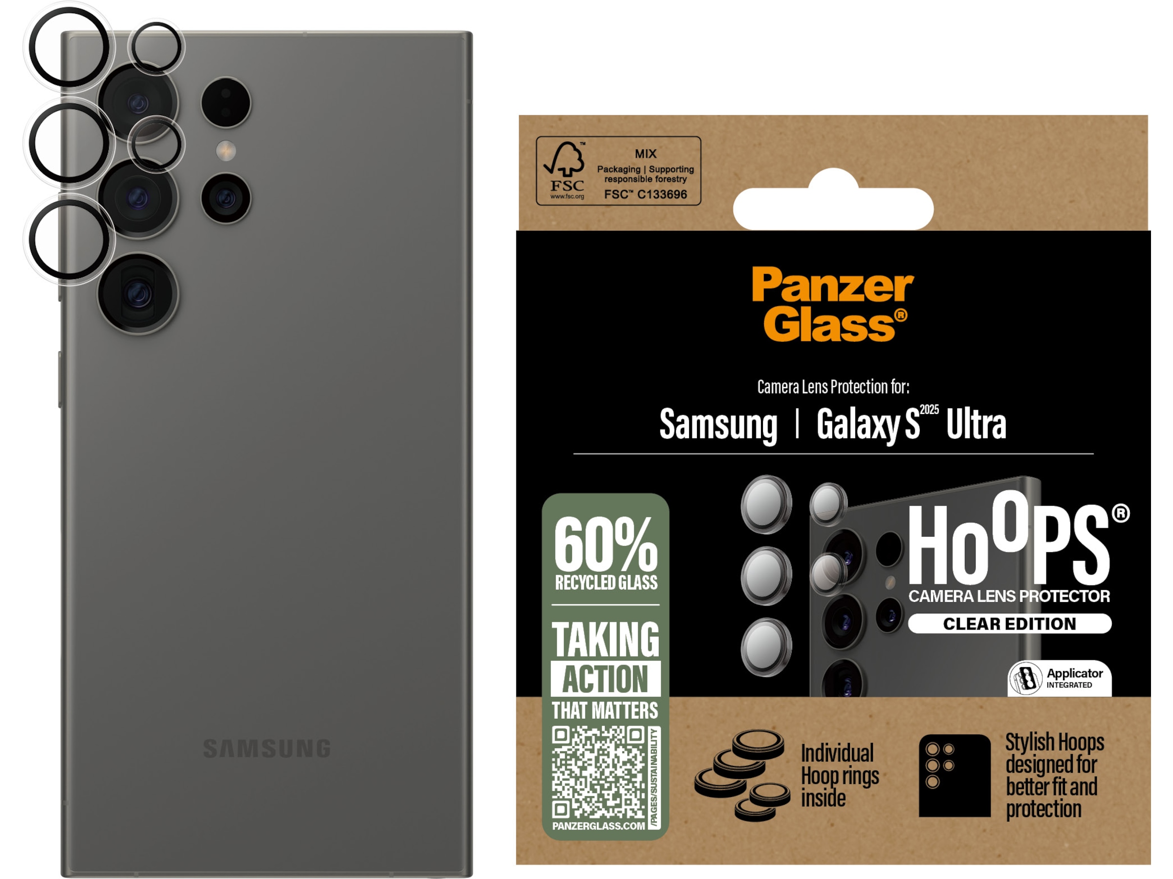 PanzerGlass Galaxy S25 Ultra Hoops Linsebeskytter (gjennomsiktig) Skjermbeskytter