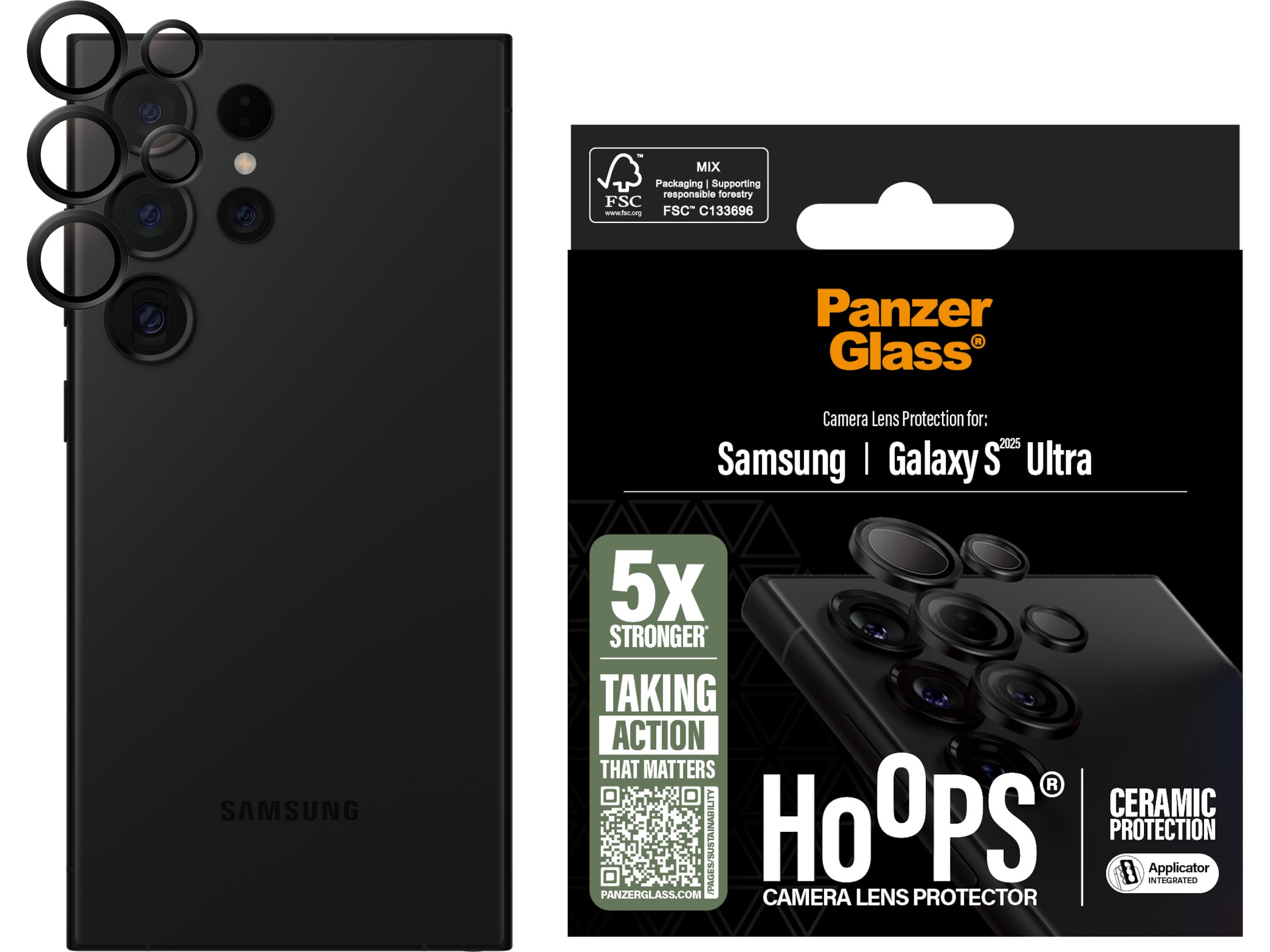 PanzerGlass Galaxy S25 Ultra Hoops Ceramic Linsebeskytter (sort) Skjermbeskytter