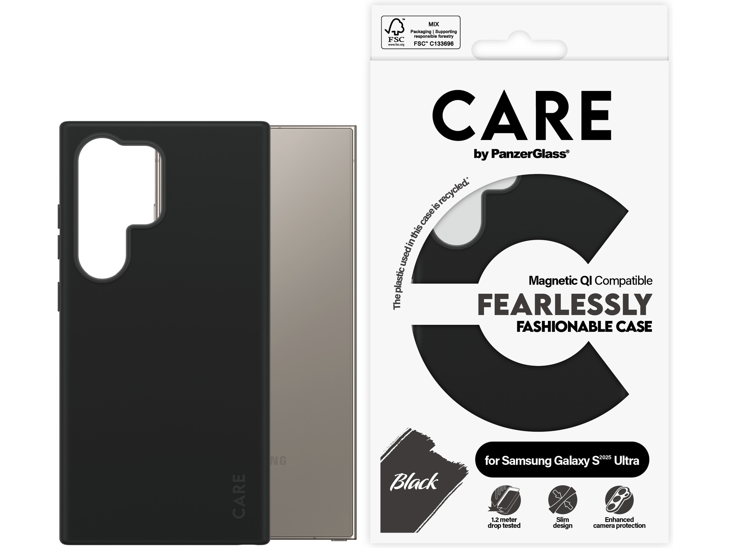 PanzerGlass CARE Galaxy S25 Ultra Qi Fashion deksel (sort) Mobildeksel