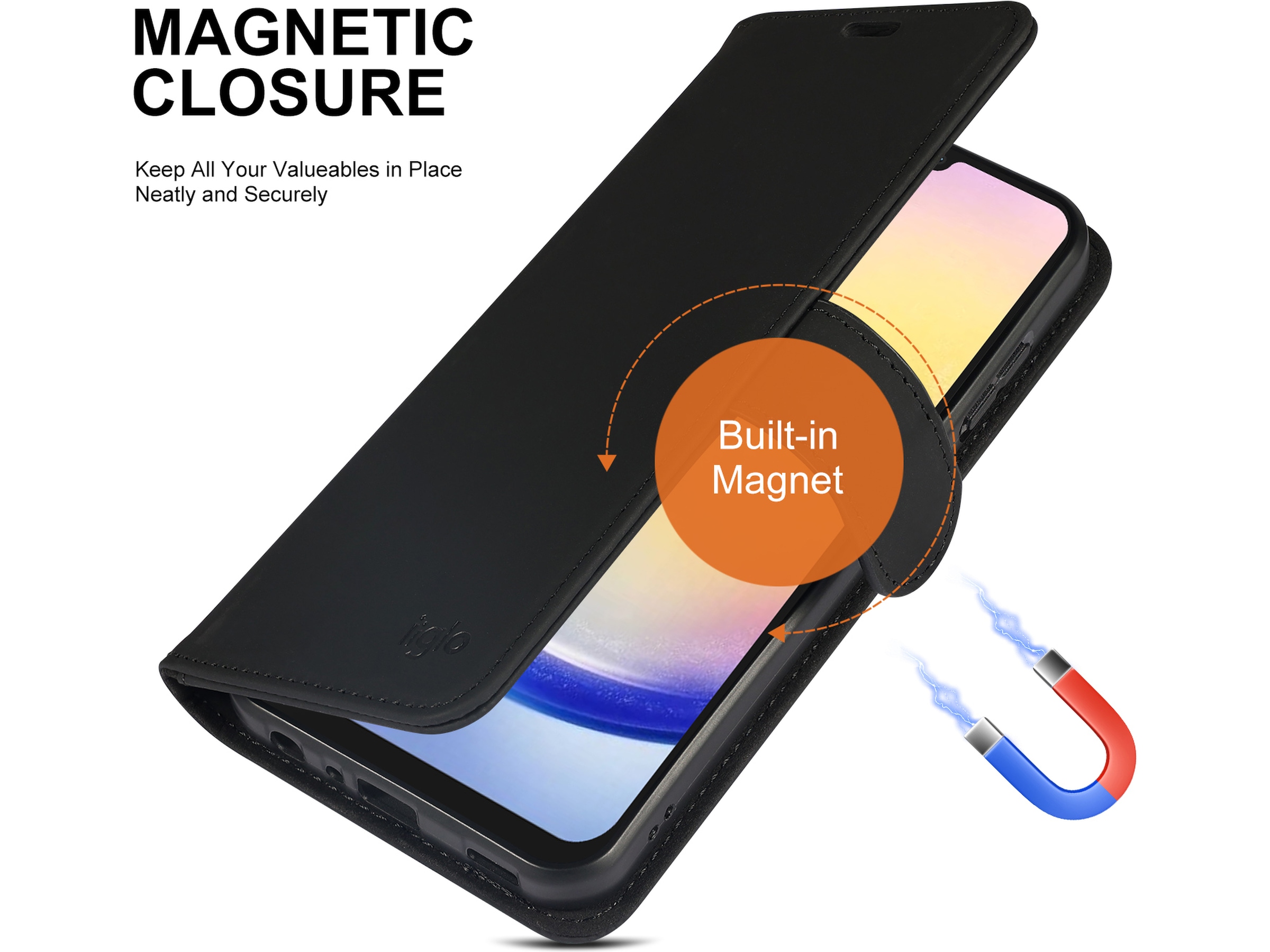 iiglo Samsung Galaxy A25 Lommebokdeksel (sort) Mobildeksel