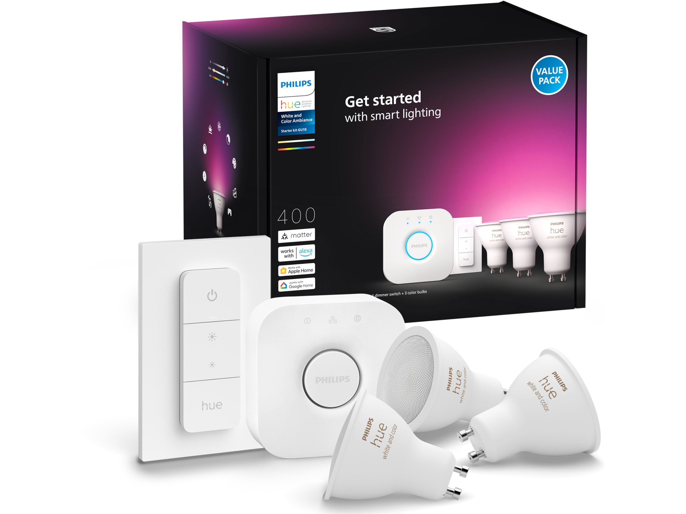 Philips Hue White & Color Ambiance Startsett GU10 Lyspærer & LED-pærer