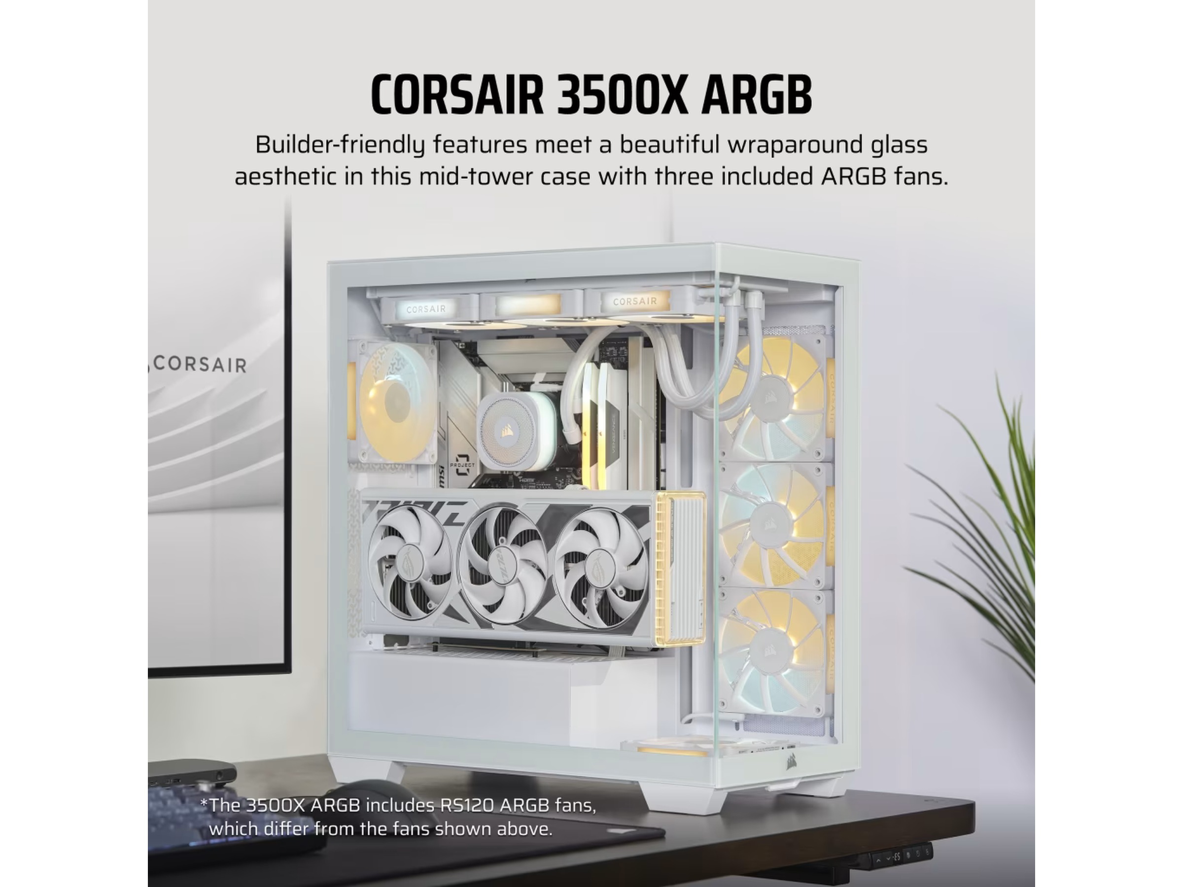 Corsair 3500X ARGB Tempered Glass Mid Tower (hvit) Midi tower