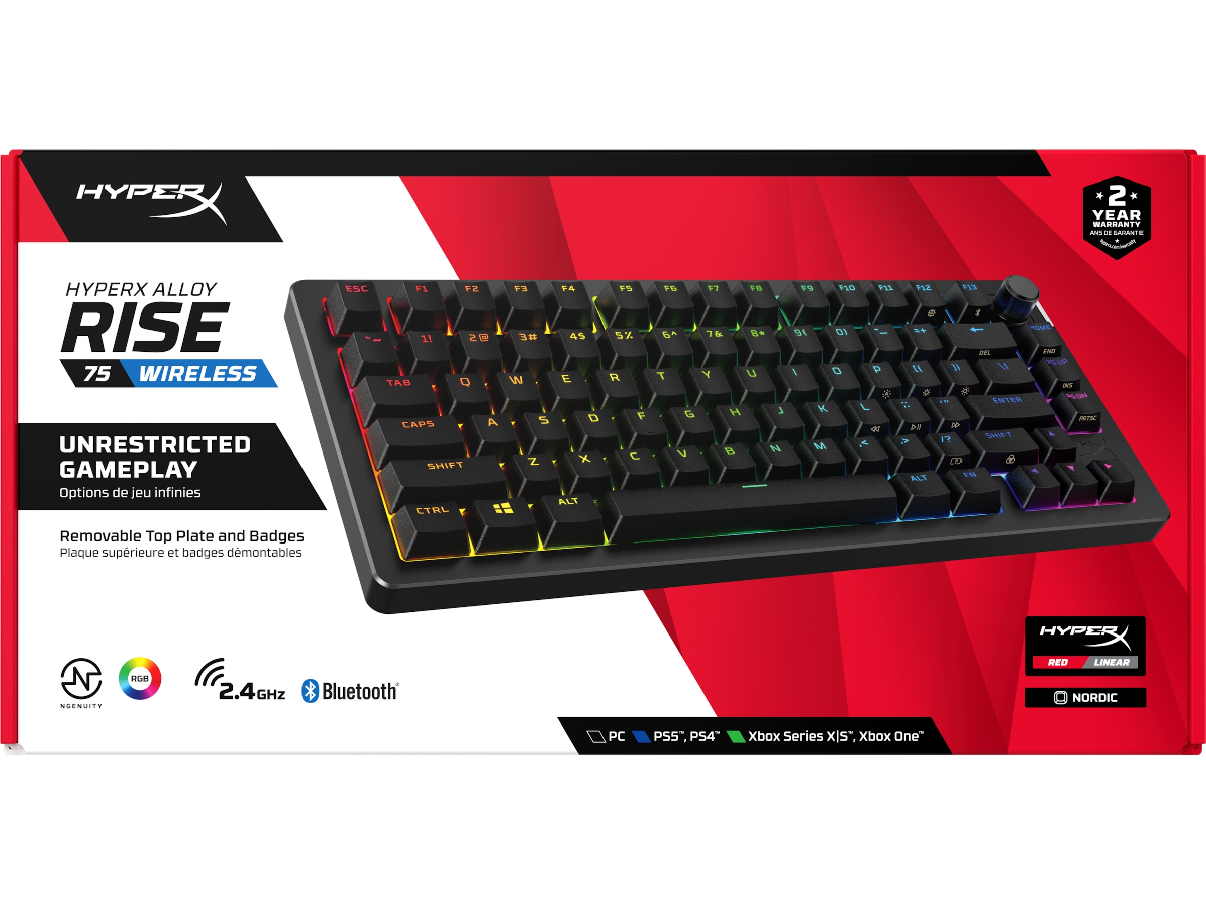 HyperX Alloy Rise 75 trådløst gamingtastatur (sort) Gamingtastatur