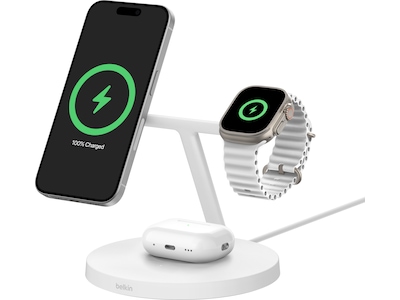 Belkin 3-in-1 Qi2 15W Ladestativ (hvit)