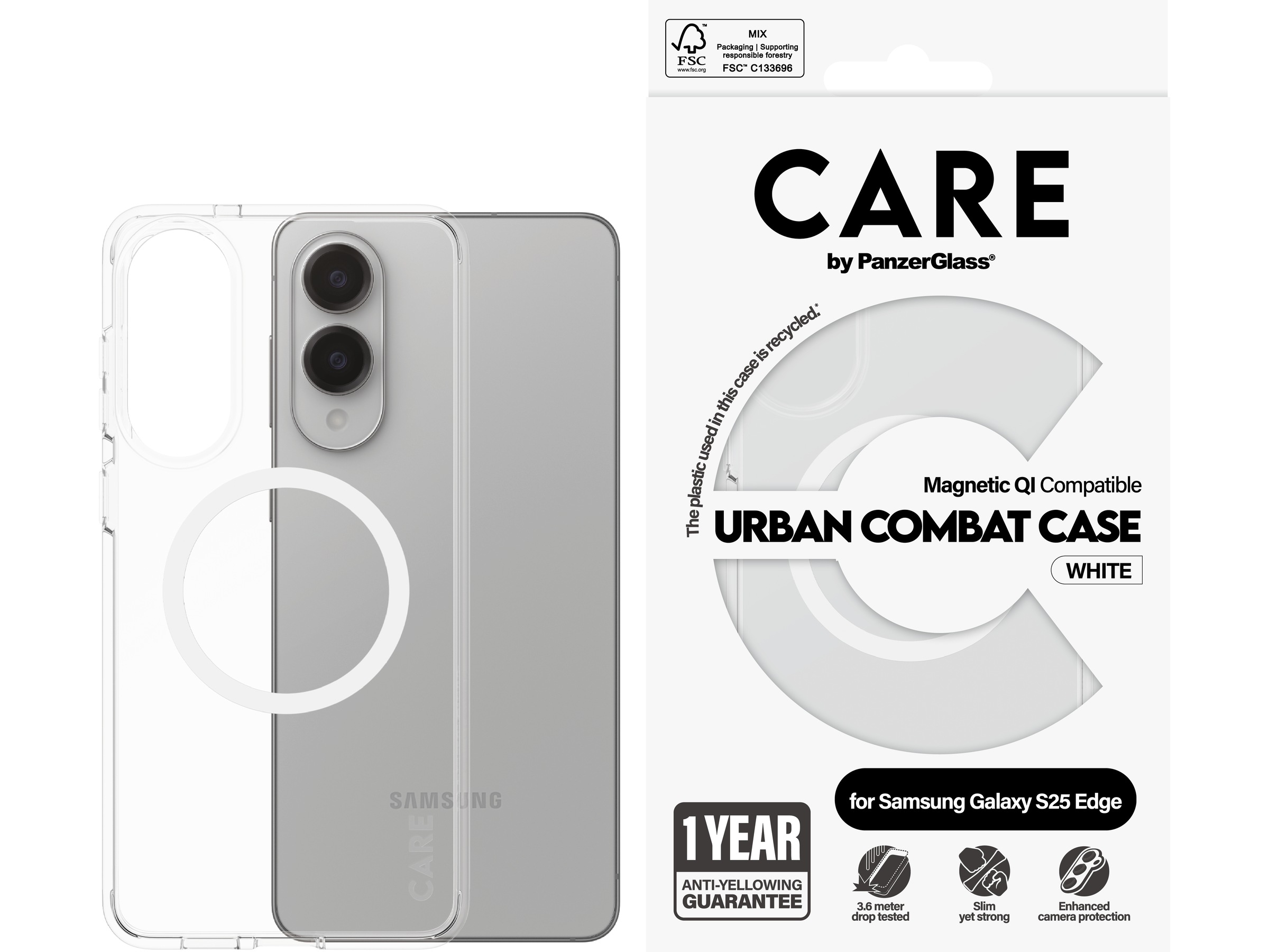PanzerGlass CARE Galaxy S25 Edge Urban Combat Qi deksel (hvit) Mobildeksel