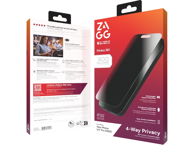 InvisibleShield Glass Elite iPhone 16 Pro Max Privacy 360 Skjermbeskytter Skjermbeskytter